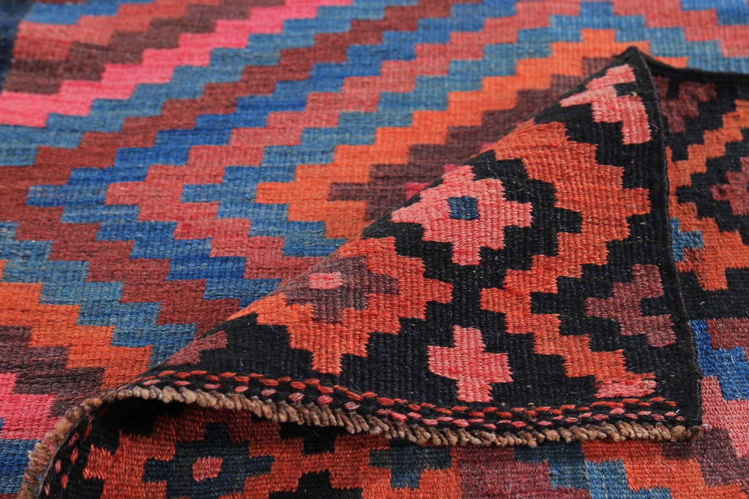 Persischer Kelim-Teppich Circa 1910 - Wolle Blau Orange Rosa Design - 89561 (20. Jahrhundert) im Angebot