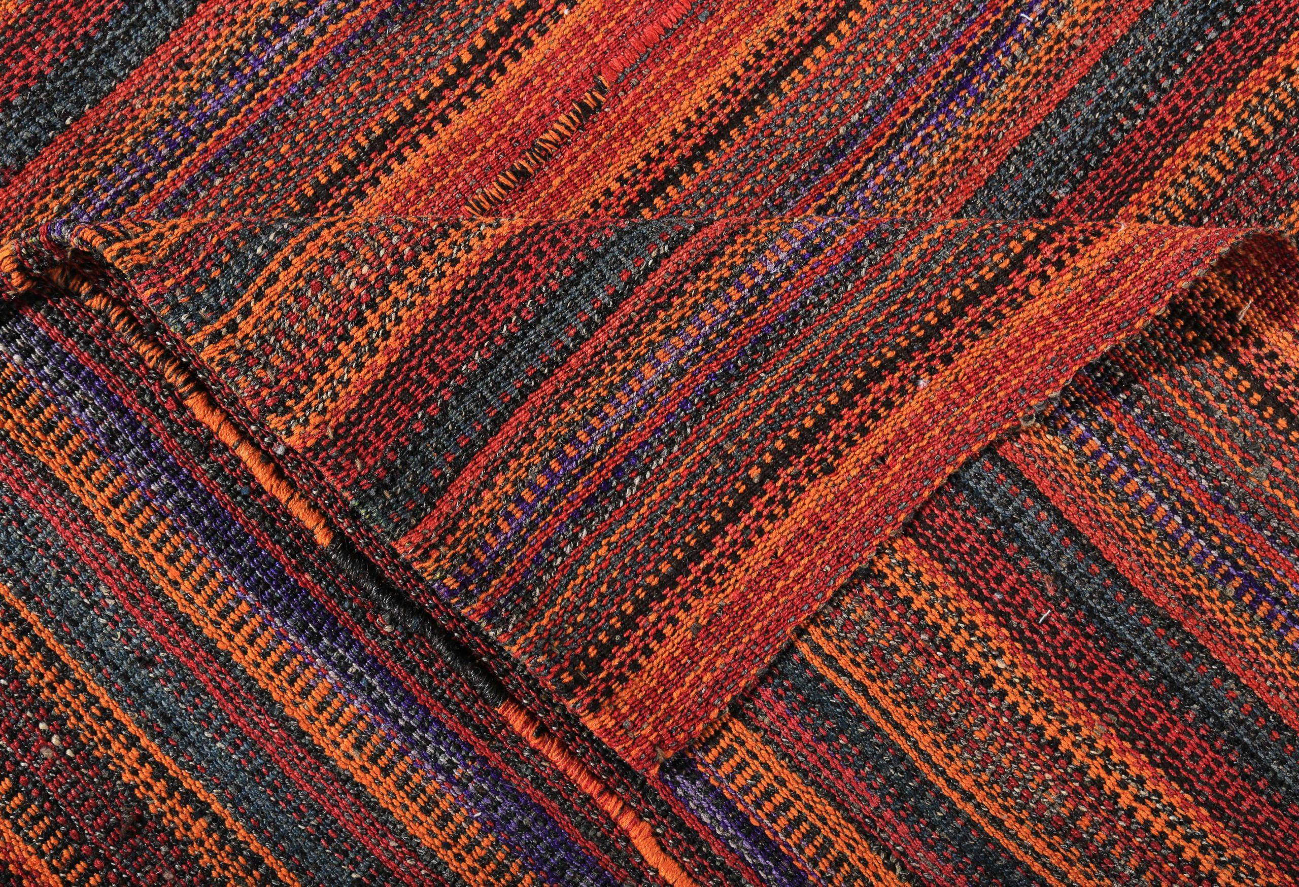 Persischer Kelim-Teppich Circa 1910 - Wolle Blau Orange Rot Design - 89215 im Zustand „Hervorragend“ im Angebot in Dallas, TX