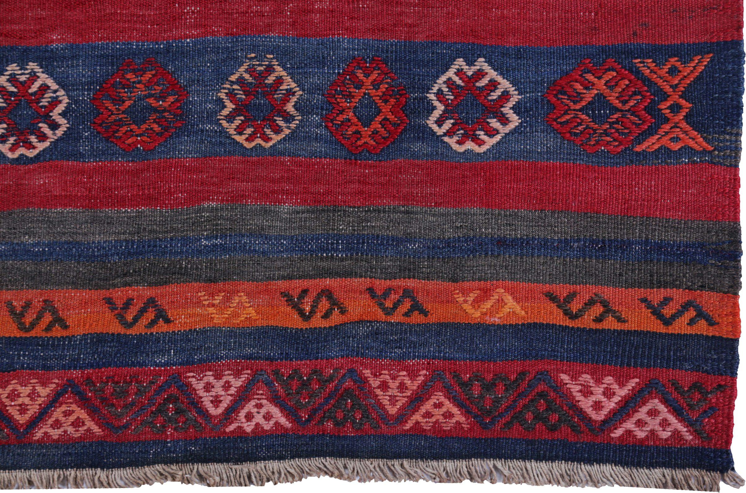 Persischer Kelim-Teppich Circa 1910 - Wolle Blau Orange Rot Design - 89465 (Asiatisch) im Angebot