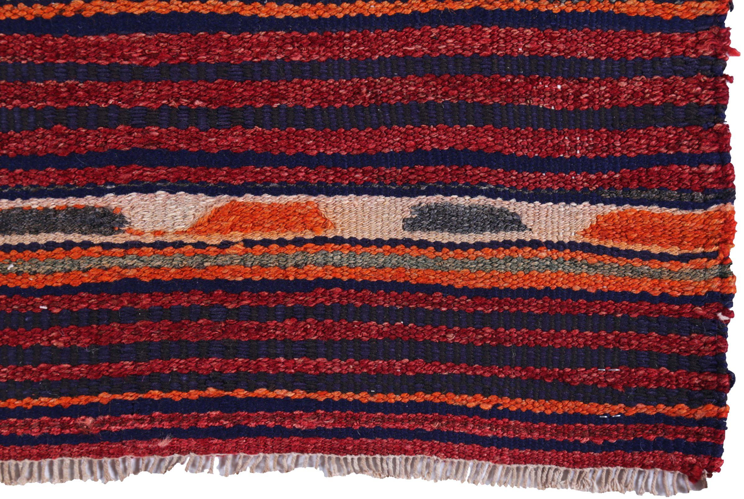 Persischer Kelim-Teppich Circa 1910 - Wolle Blau Orange Rot Design - 89490 im Zustand „Hervorragend“ im Angebot in Dallas, TX