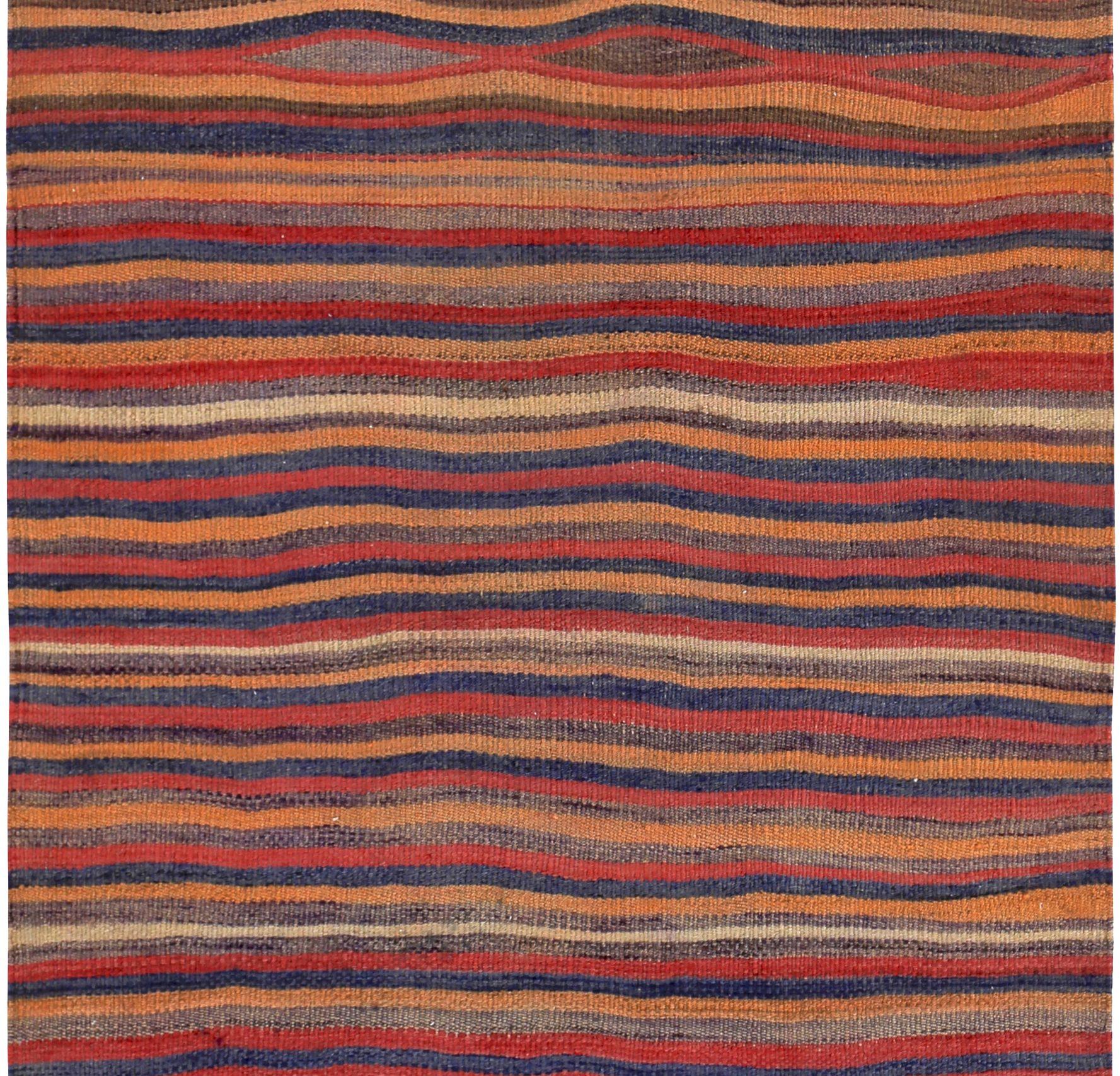Persischer Kelim-Teppich Circa 1910 - Wolle Blau Orange Rot Design - 89518 (Asiatisch) im Angebot