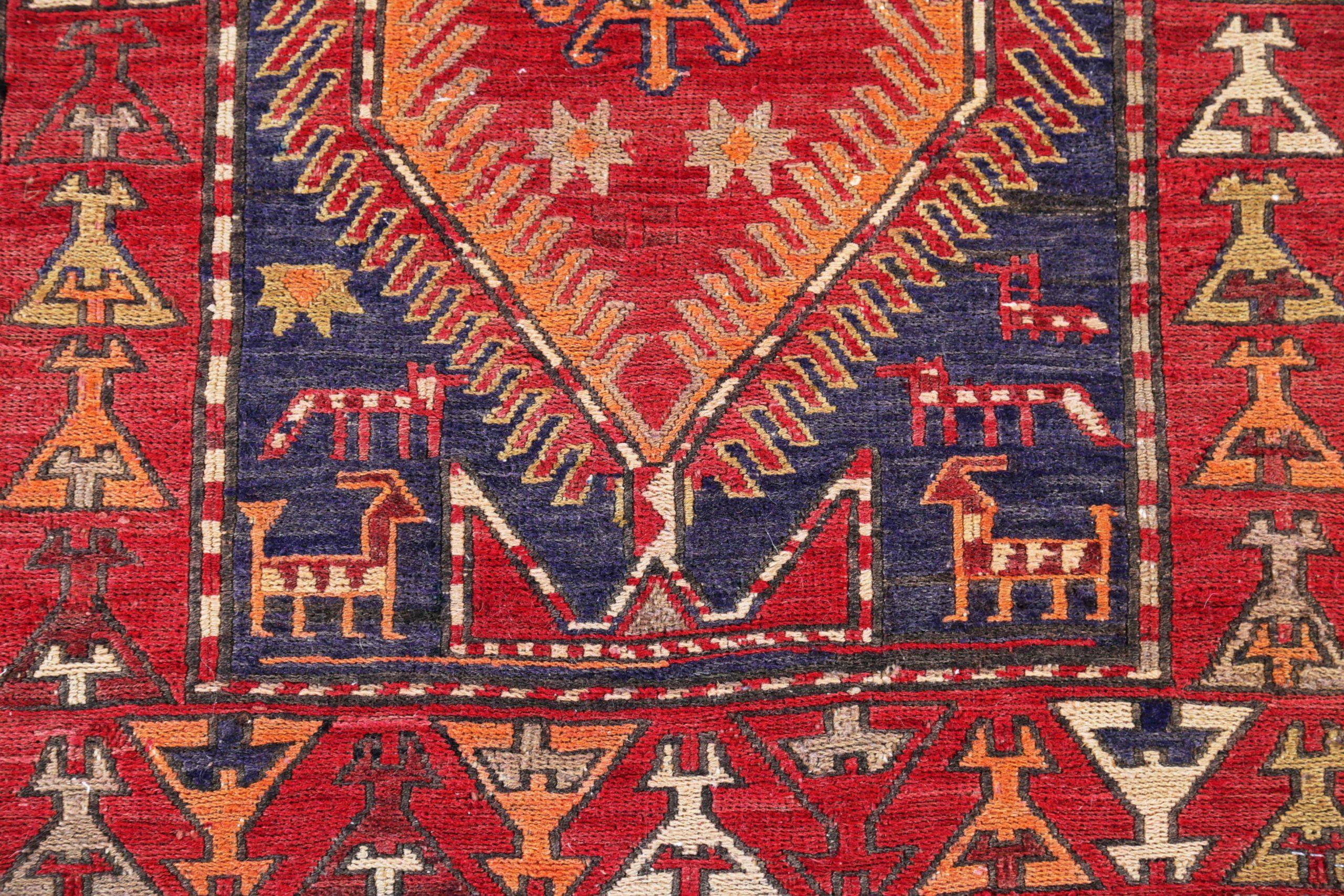 Persischer Kelim-Teppich Circa 1910 - Wolle Blau Orange Rot Design - 91500 (Asiatisch) im Angebot