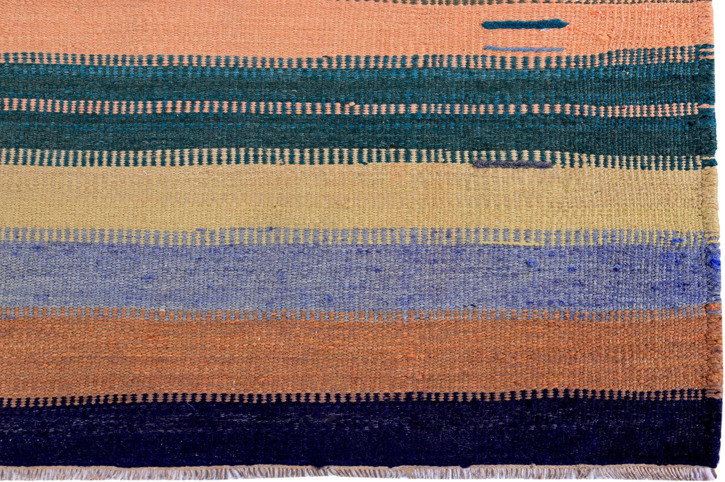 Persischer Kelim-Teppich Circa 1910 - Wolle Blau Rosa Rot Design - 89382 im Zustand „Hervorragend“ im Angebot in Dallas, TX