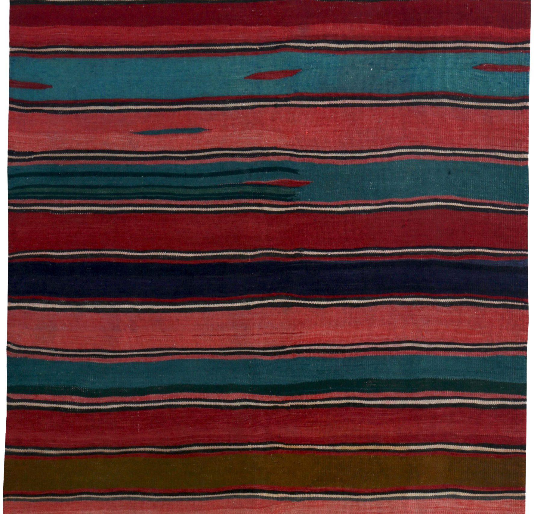 Persischer Kelim-Teppich Circa 1910 - Wolle Blau Rosa Rot Design - 89574 im Zustand „Hervorragend“ im Angebot in Dallas, TX