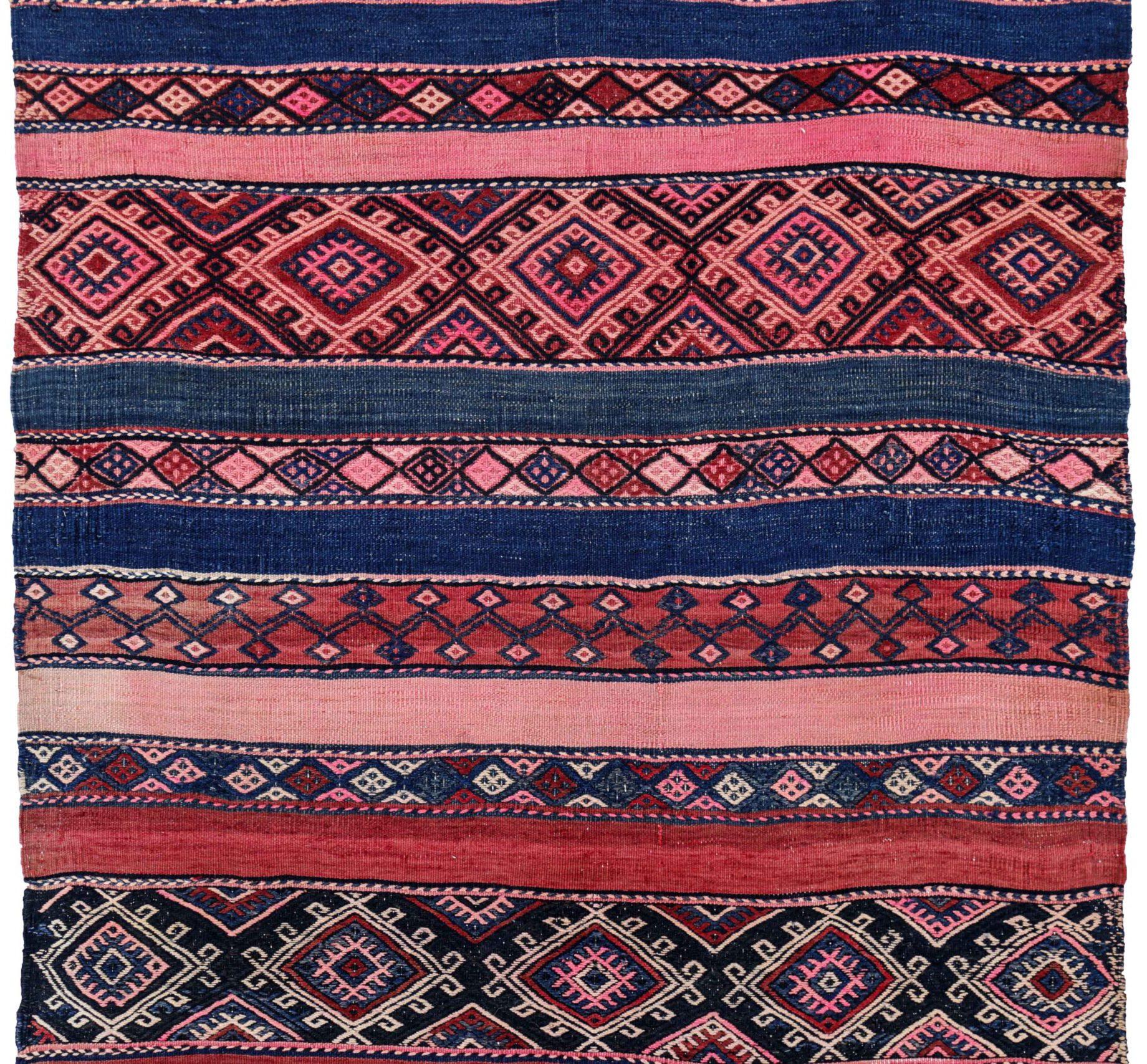 Persischer Kelim-Teppich Circa 1910 - Wolle Blau Rosa Rot Design - 91259 (Asiatisch) im Angebot