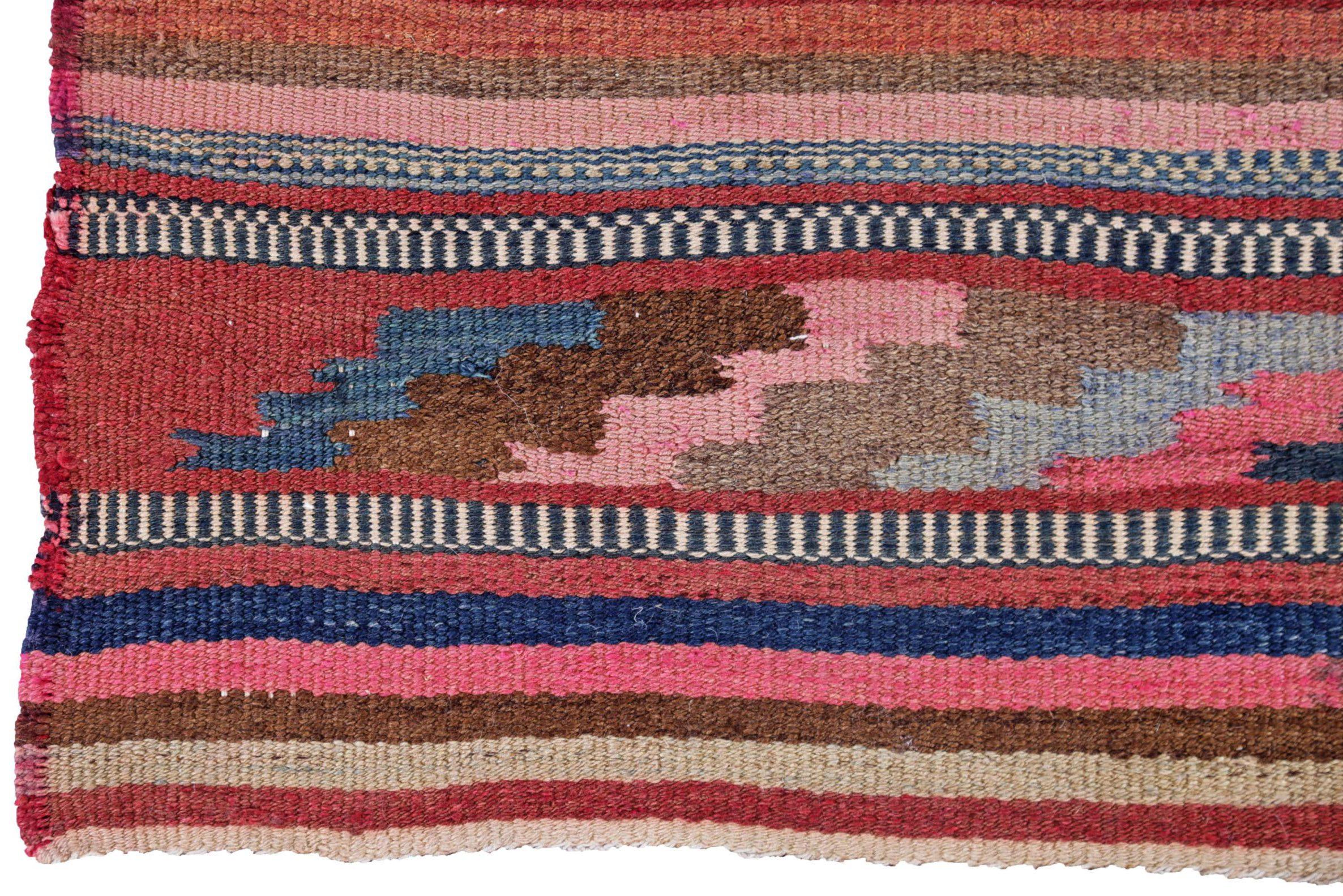 Persischer Kilim Small Rug CIRCA 1910 - Wolle Blau Rosa Rot Gelb Design - 91360 im Zustand „Hervorragend“ im Angebot in Dallas, TX