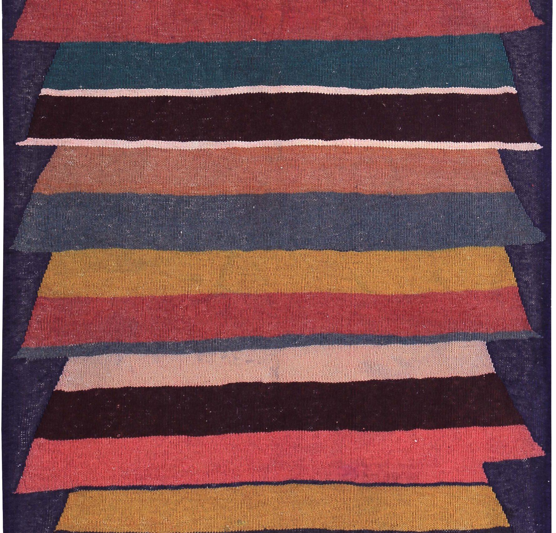 Persischer Kilim Kleiner Teppich CIRCA 1910 - Wolle Blau Rosa Gelb Design - 89550 (Asiatisch) im Angebot