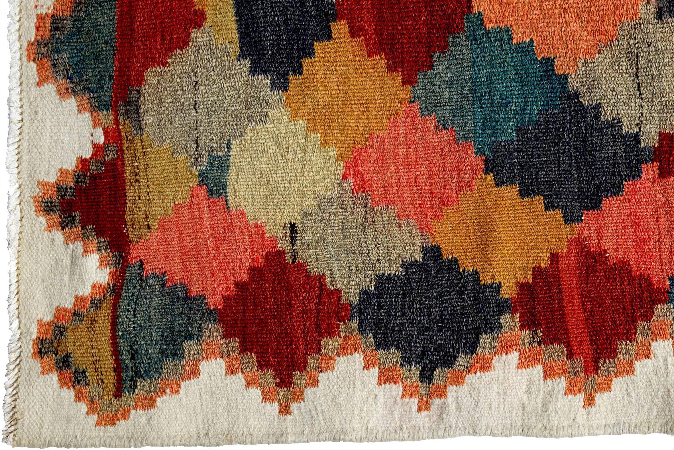 Petit tapis persan Kilim datant d'environ 1910, motif en laine bleu rouge jaune - 89362 Excellent état - En vente à Dallas, TX