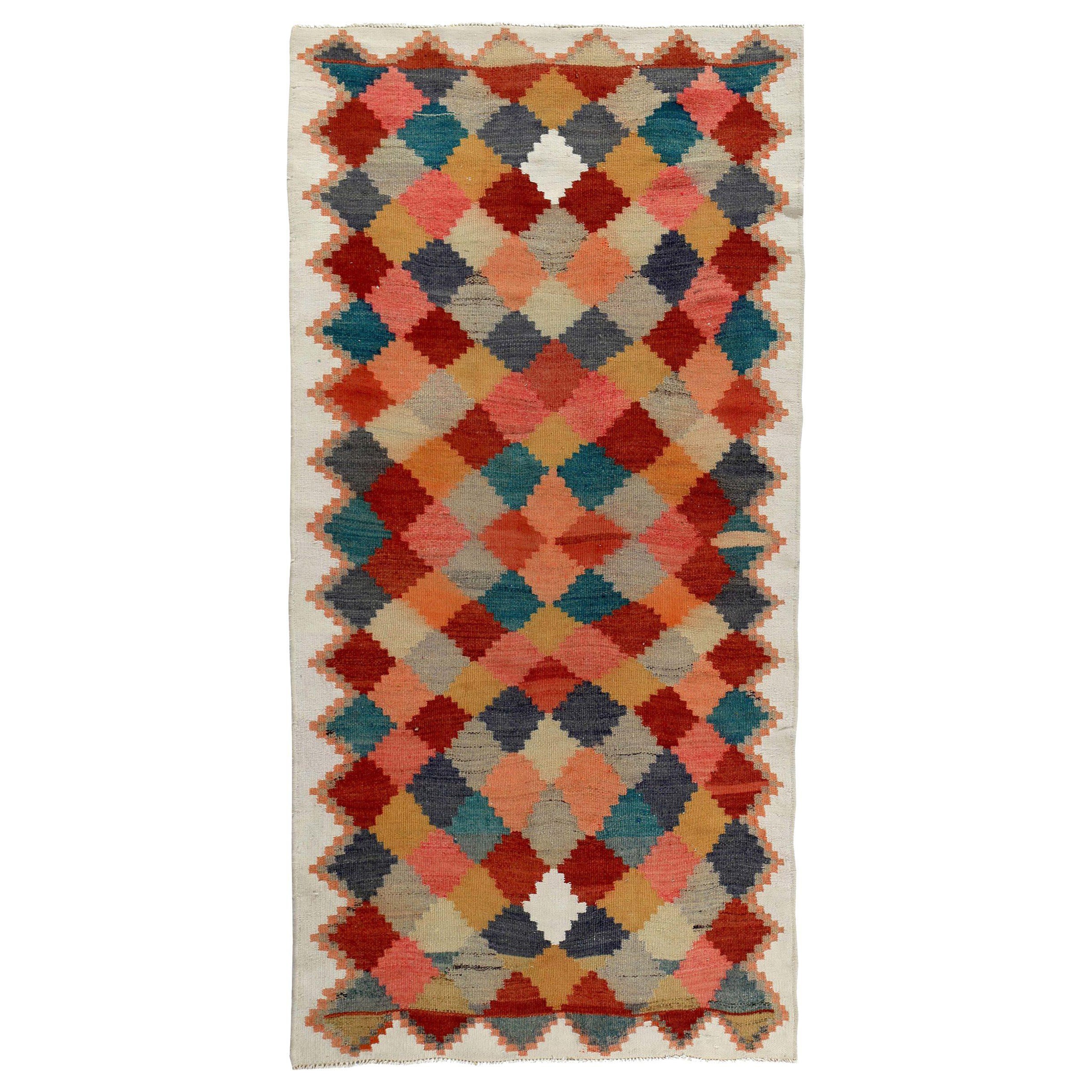 Persische Kilim Small Rug CIRCA 1910 - Wolle Blau Rot Gelb Design - 89362