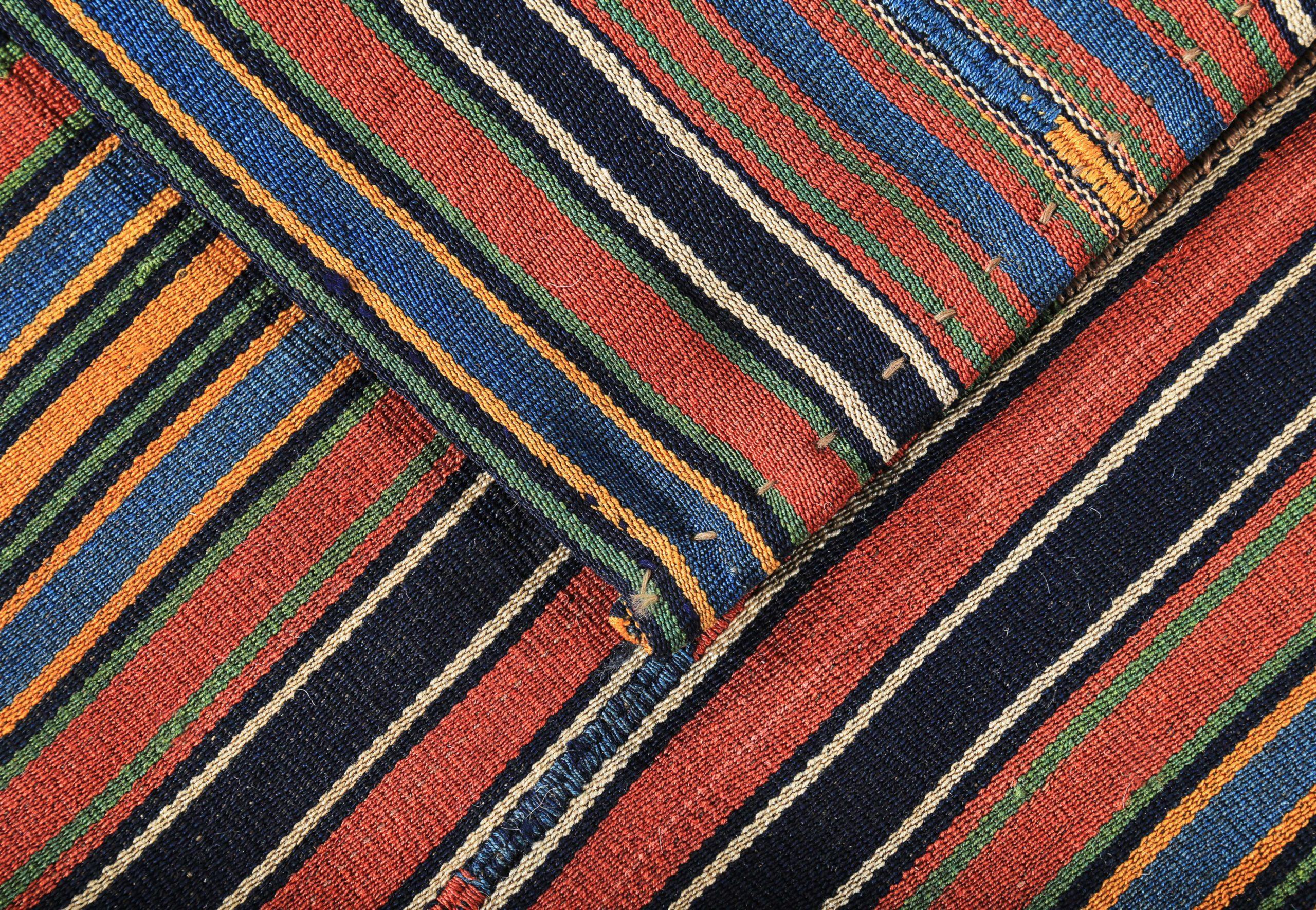 Persischer Kilim Small Rug CIRCA 1910 - Wolle Blau Rot Gelb Design - 89368 im Zustand „Hervorragend“ im Angebot in Dallas, TX