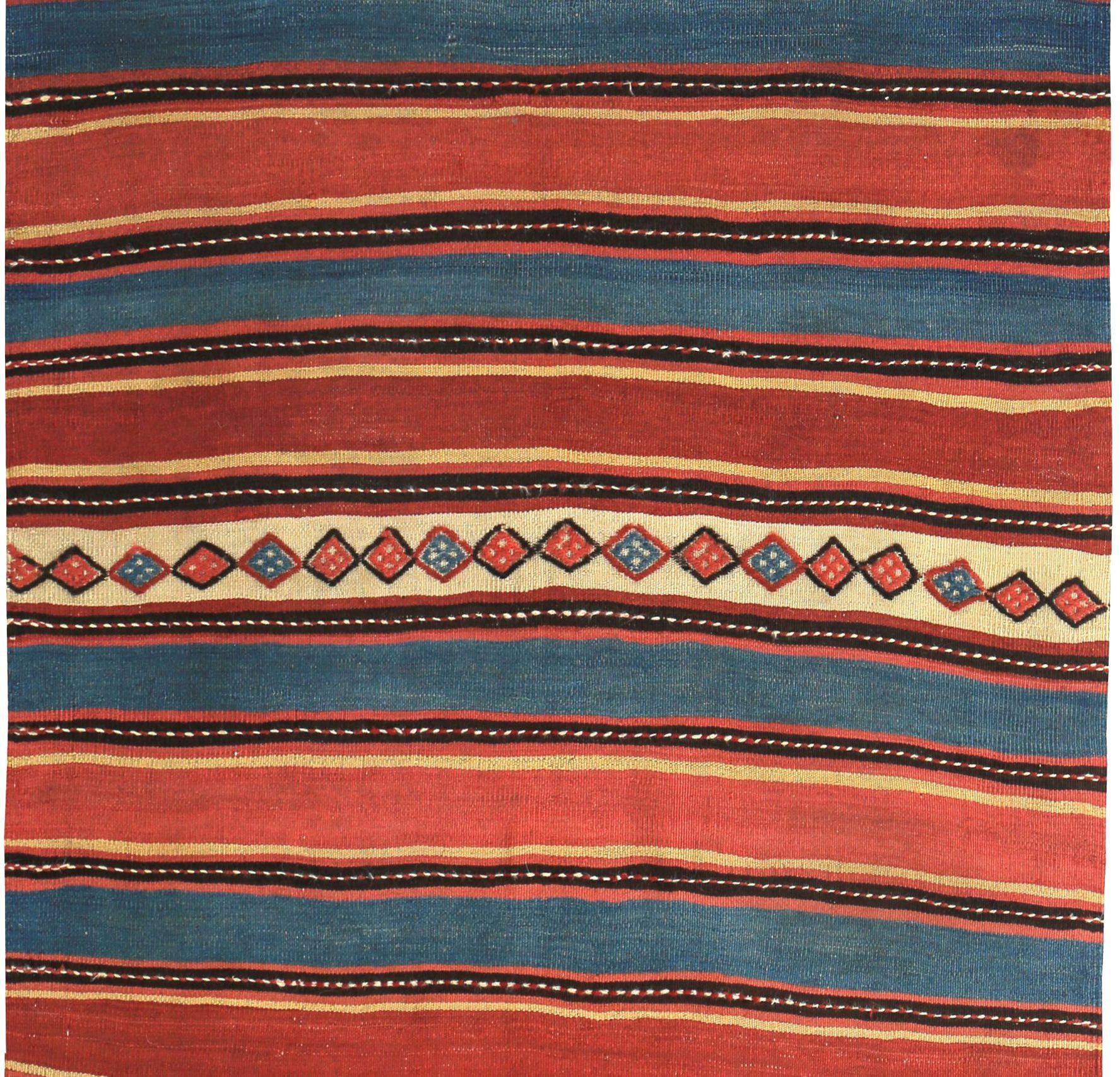 Persischer Kilim Kleiner Teppich CIRCA 1910 - Wolle Blau Rot Gelb Design - 89451 (Asiatisch) im Angebot