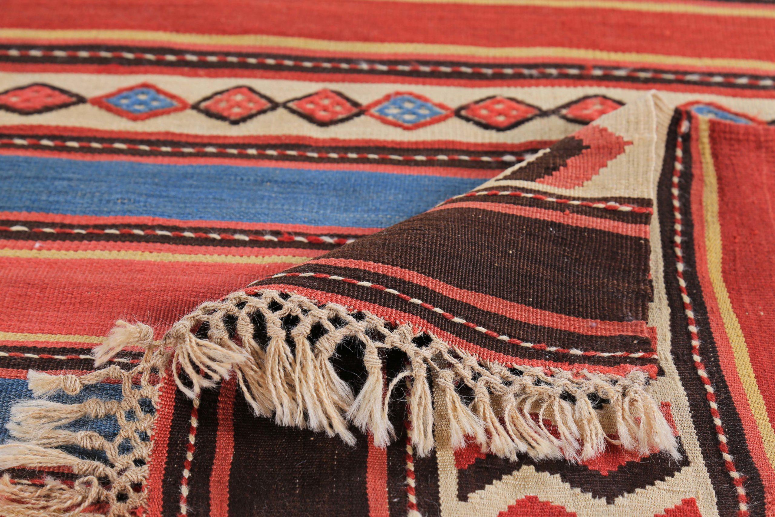 Persischer Kilim Kleiner Teppich CIRCA 1910 - Wolle Blau Rot Gelb Design - 89451 (20. Jahrhundert) im Angebot