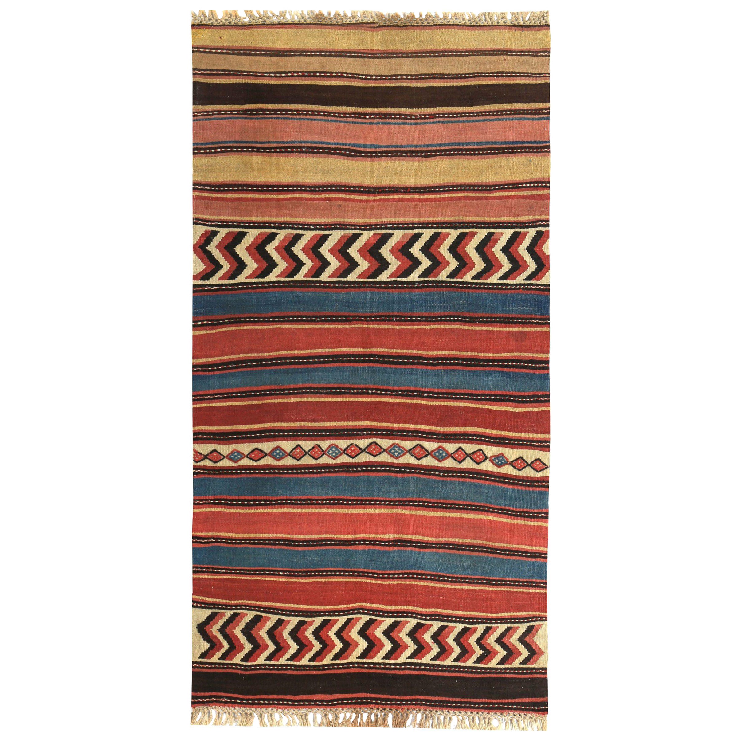 Persischer Kilim Kleiner Teppich CIRCA 1910 - Wolle Blau Rot Gelb Design - 89451