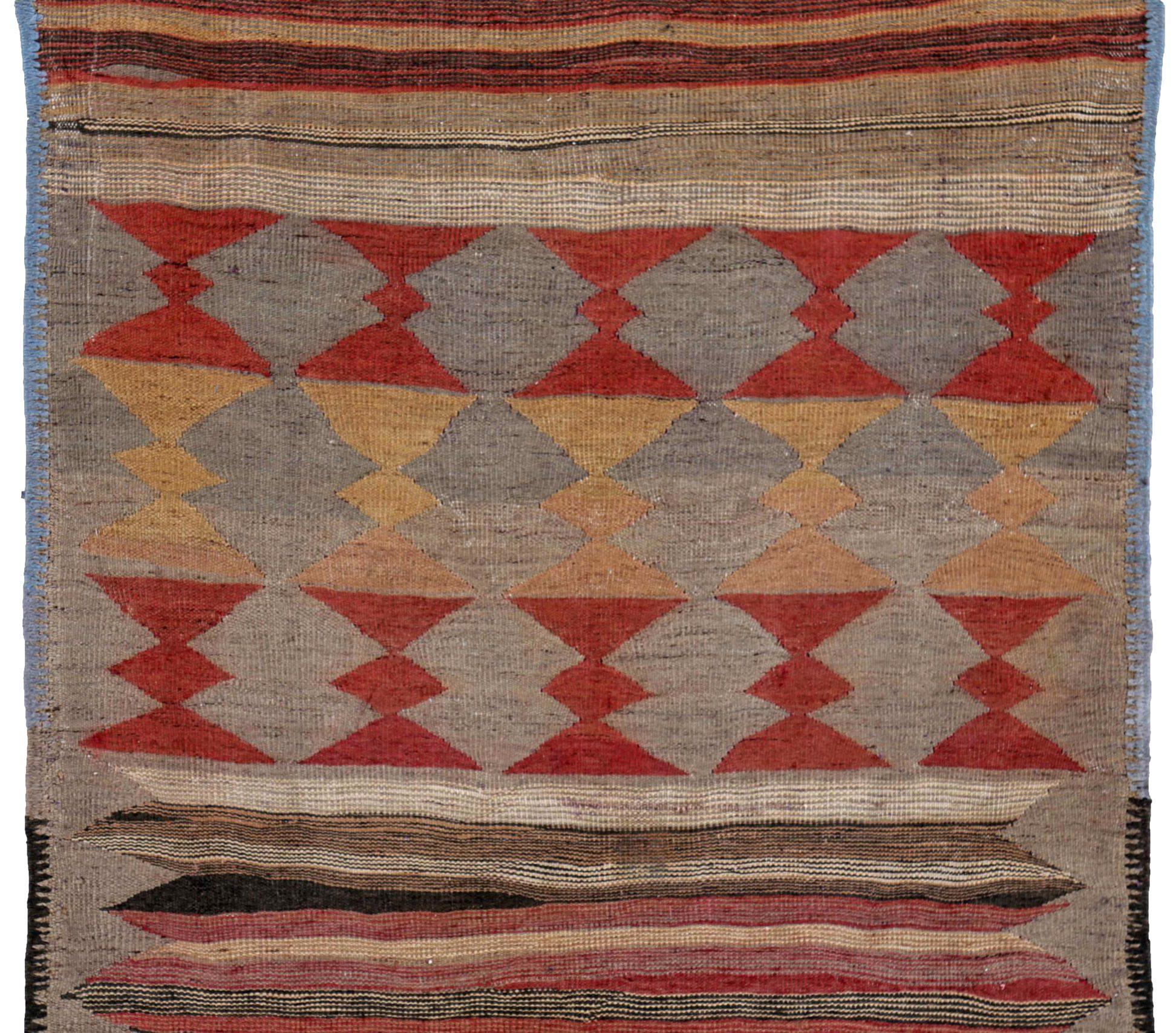 Persischer Kilim Small Rug CIRCA 1910 - Wolle Braun Grau Rot Gelb Design - 91424 (Asiatisch) im Angebot