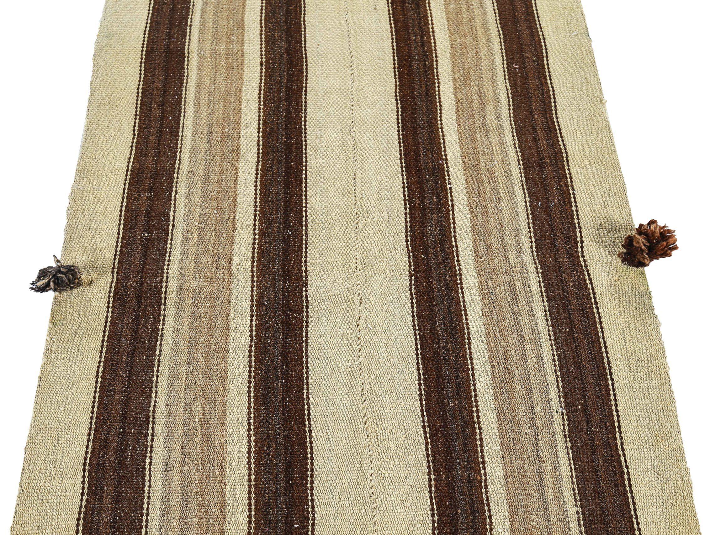 Persischer Kilim Kleiner Teppich CIRCA 1910 - Wolle Braun Elfenbein Design - 91254 (Asiatisch) im Angebot