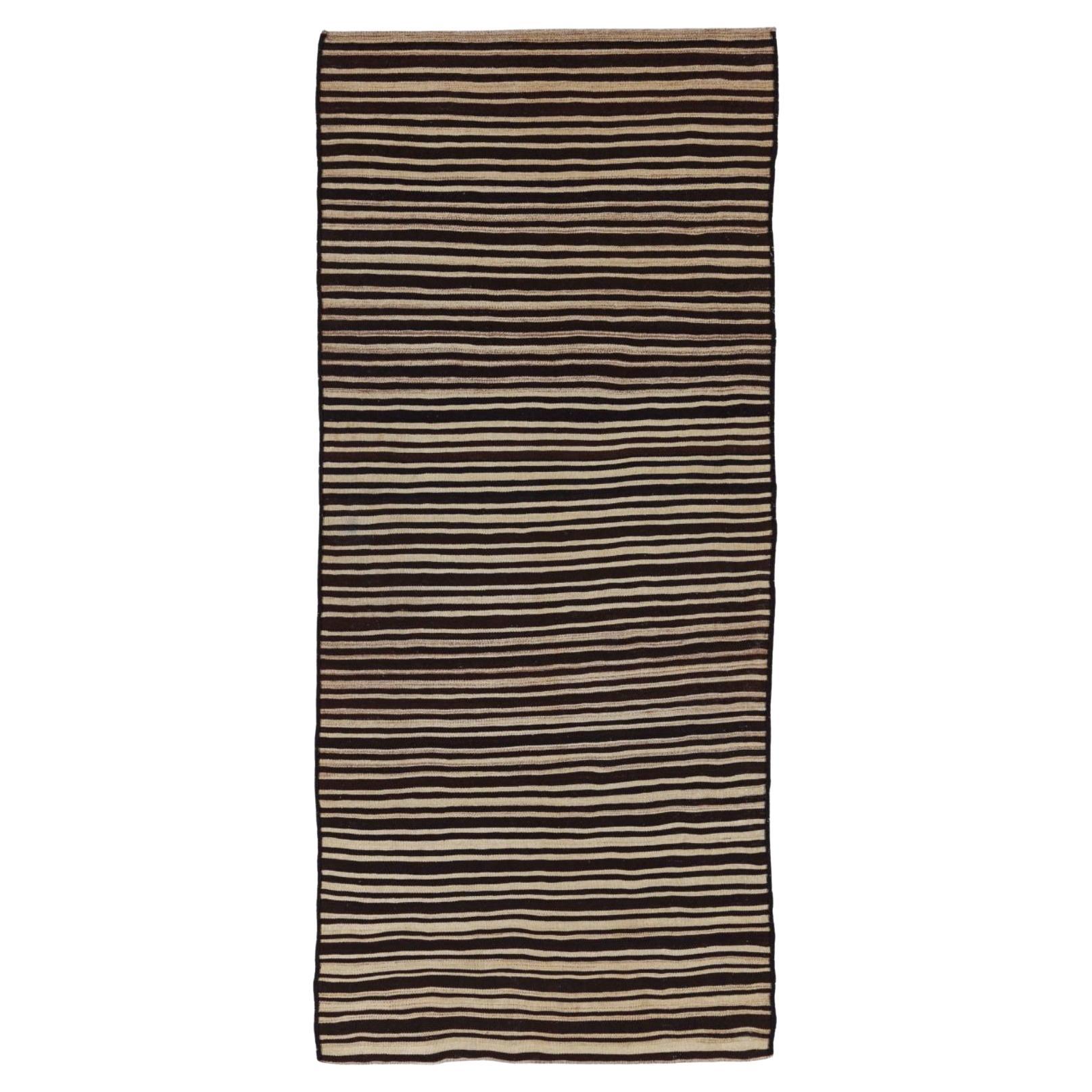 Alfombra Persa Kilim Pequeña Circa 1910 - Lana Marrón Diseño Marfil - 91549