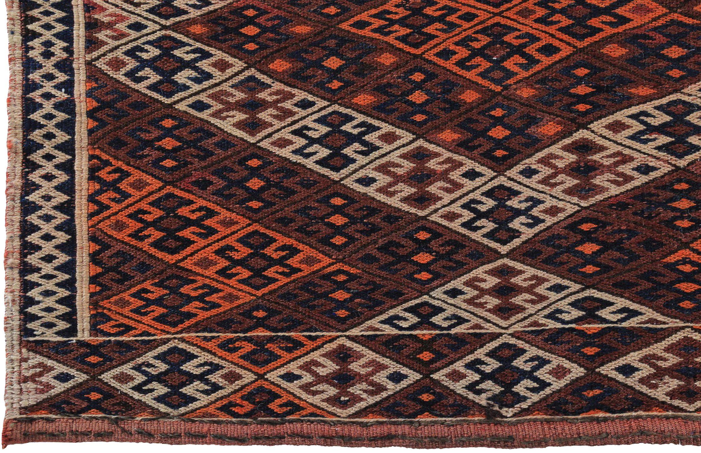 Persischer Kilim Kleiner Teppich CIRCA 1910 - Wolle Braun Elfenbein Orange Design - 89194 (Asiatisch) im Angebot