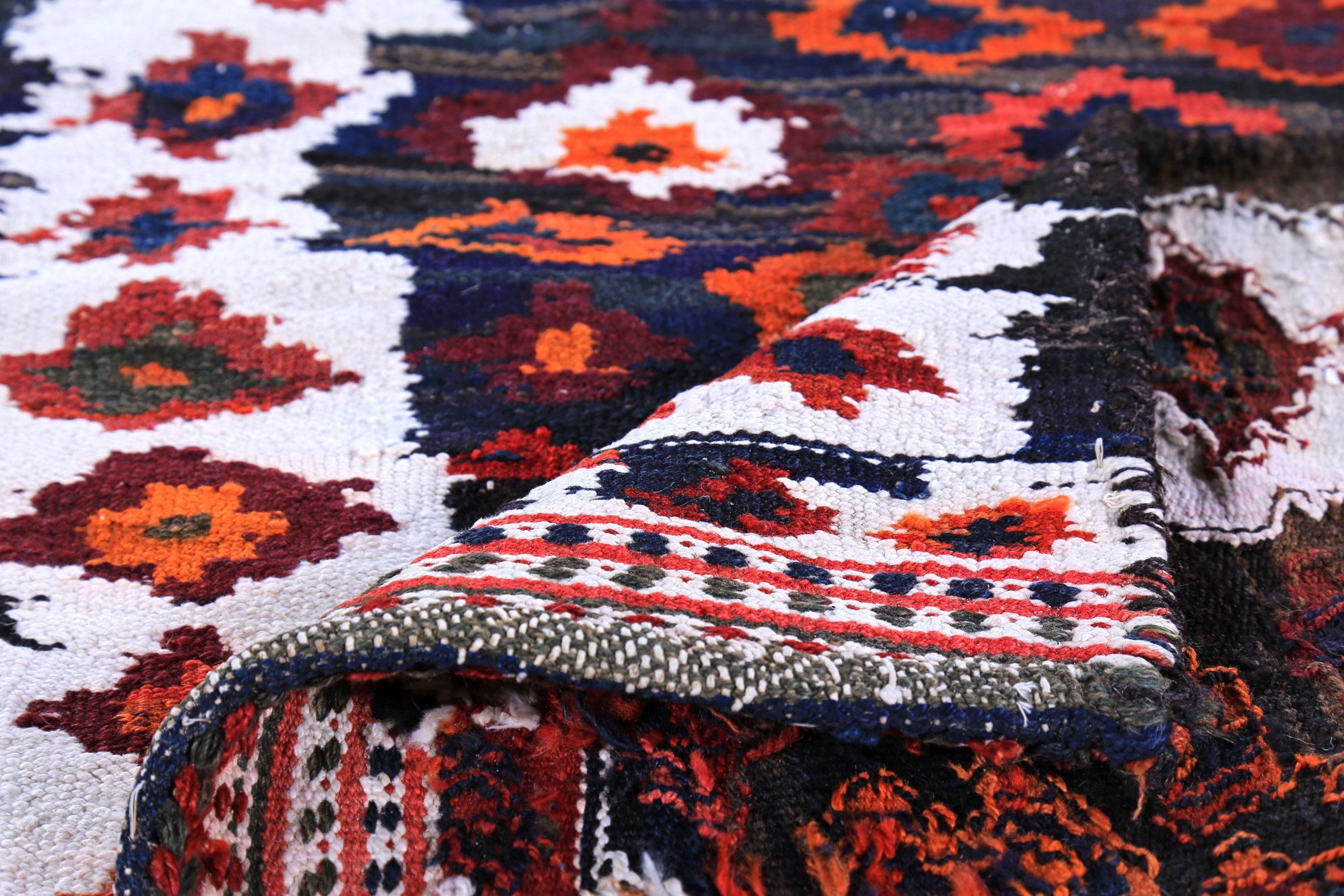 Persischer Kilim Kleiner Teppich CIRCA 1910 - Wolle Braun Elfenbein Orange Design - 89431 (20. Jahrhundert) im Angebot
