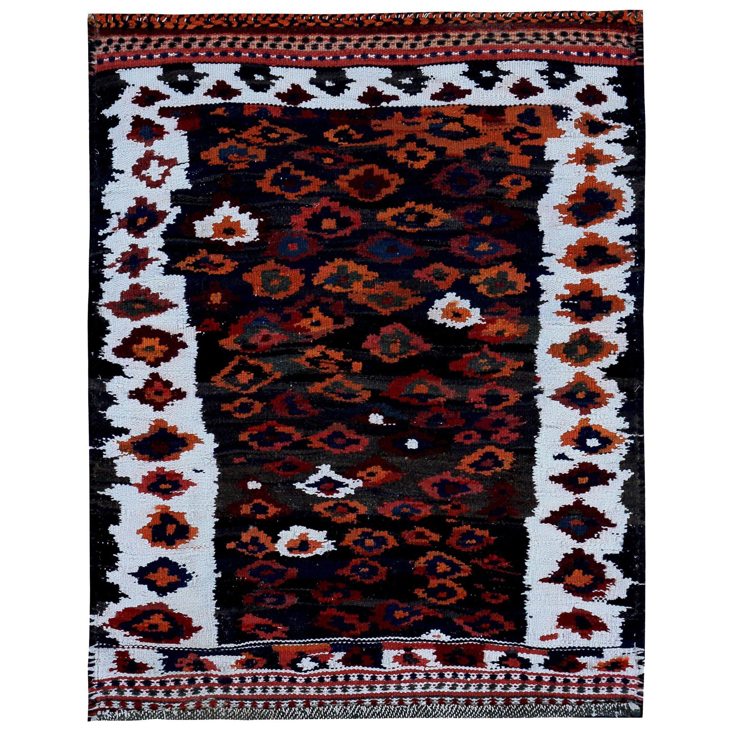 Persischer Kilim Kleiner Teppich CIRCA 1910 - Wolle Braun Elfenbein Orange Design - 89431