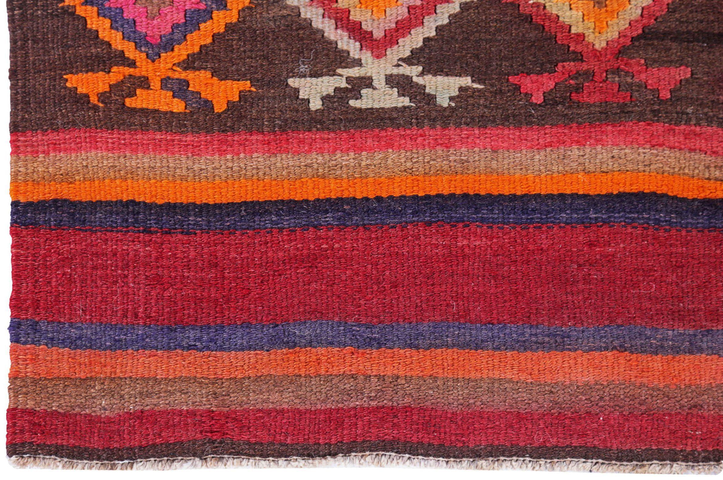 Persischer Kilim Kleiner Teppich CIRCA 1910 - Wolle Braun Elfenbein Orange Rosa Rot - 91459 im Zustand „Hervorragend“ im Angebot in Dallas, TX