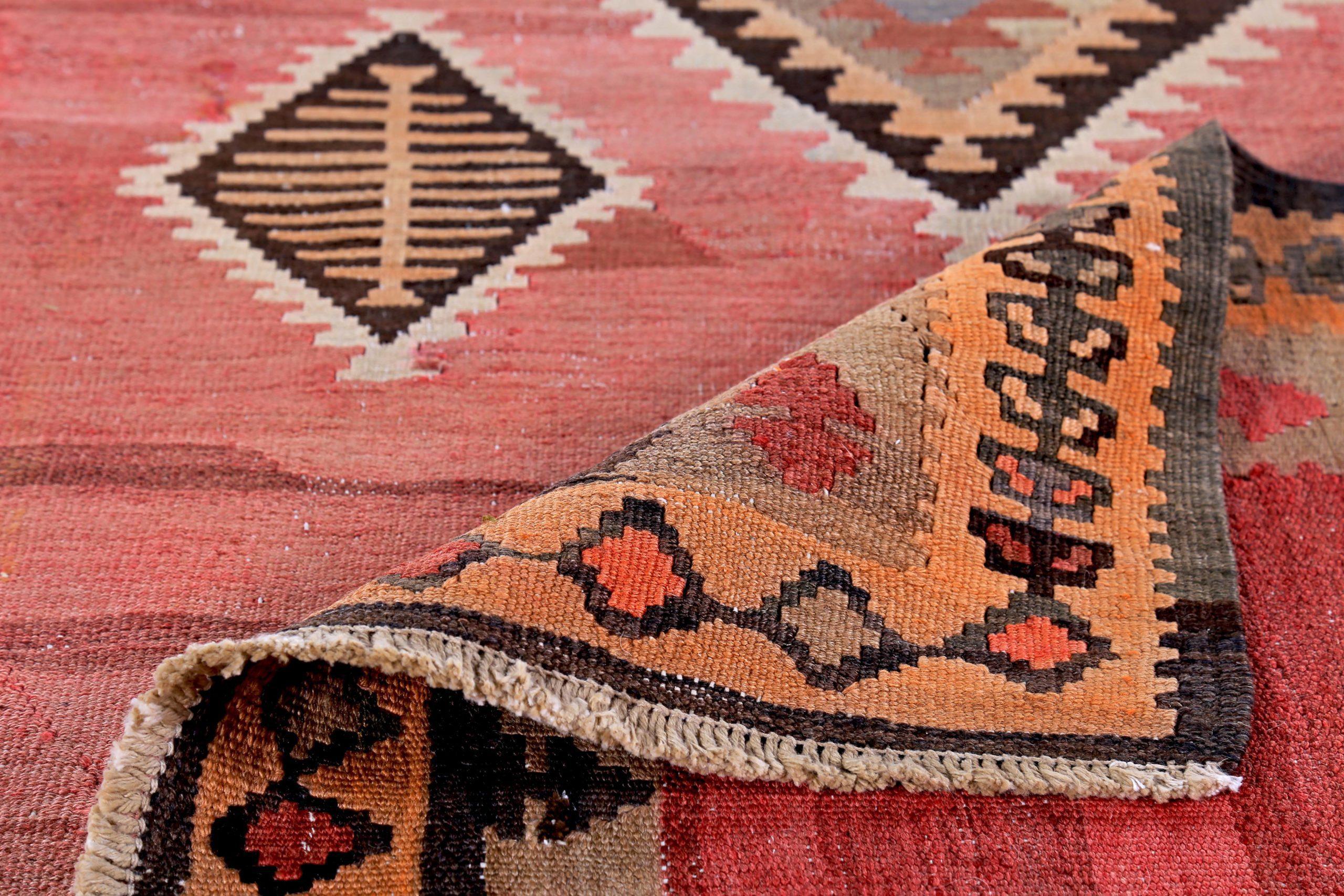 Persischer Kilim Kleiner Teppich Circa 1910 - Wolle Braun Elfenbein Rosa Design - 89435 (20. Jahrhundert) im Angebot