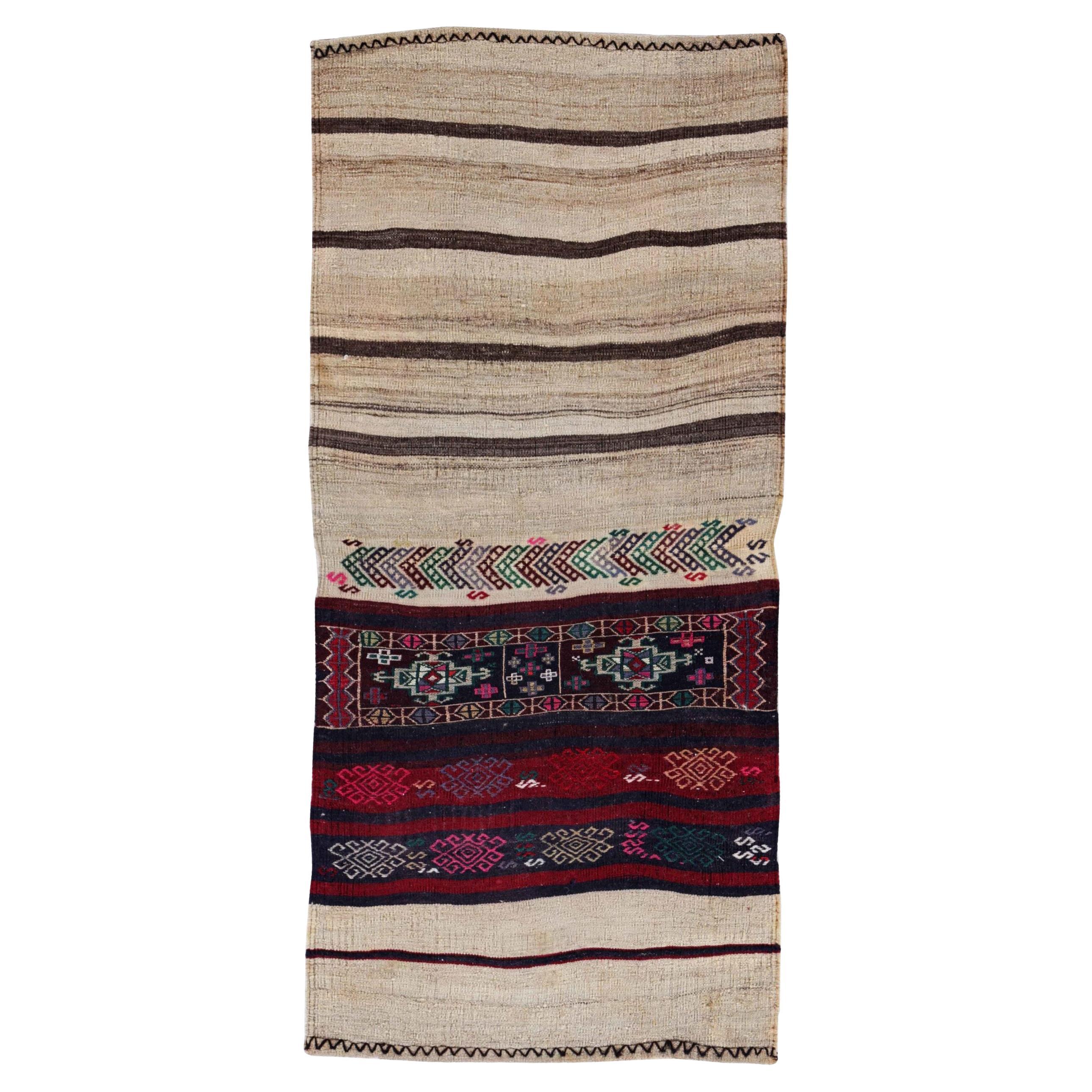 Persischer Kilim Kleiner Teppich CIRCA 1910 - Wolle Braun Elfenbein Rosa Purpel Rot - 91456