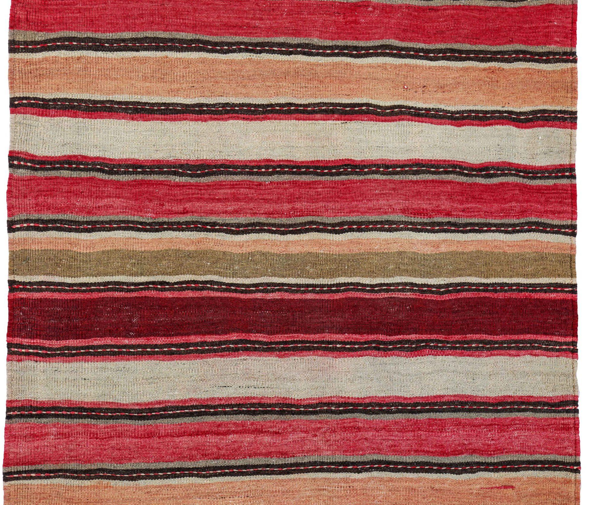 Persischer Kilim Kleiner Teppich CIRCA 1910 - Wolle Braun Elfenbein Rosa Rot Design - 91251 (Asiatisch) im Angebot
