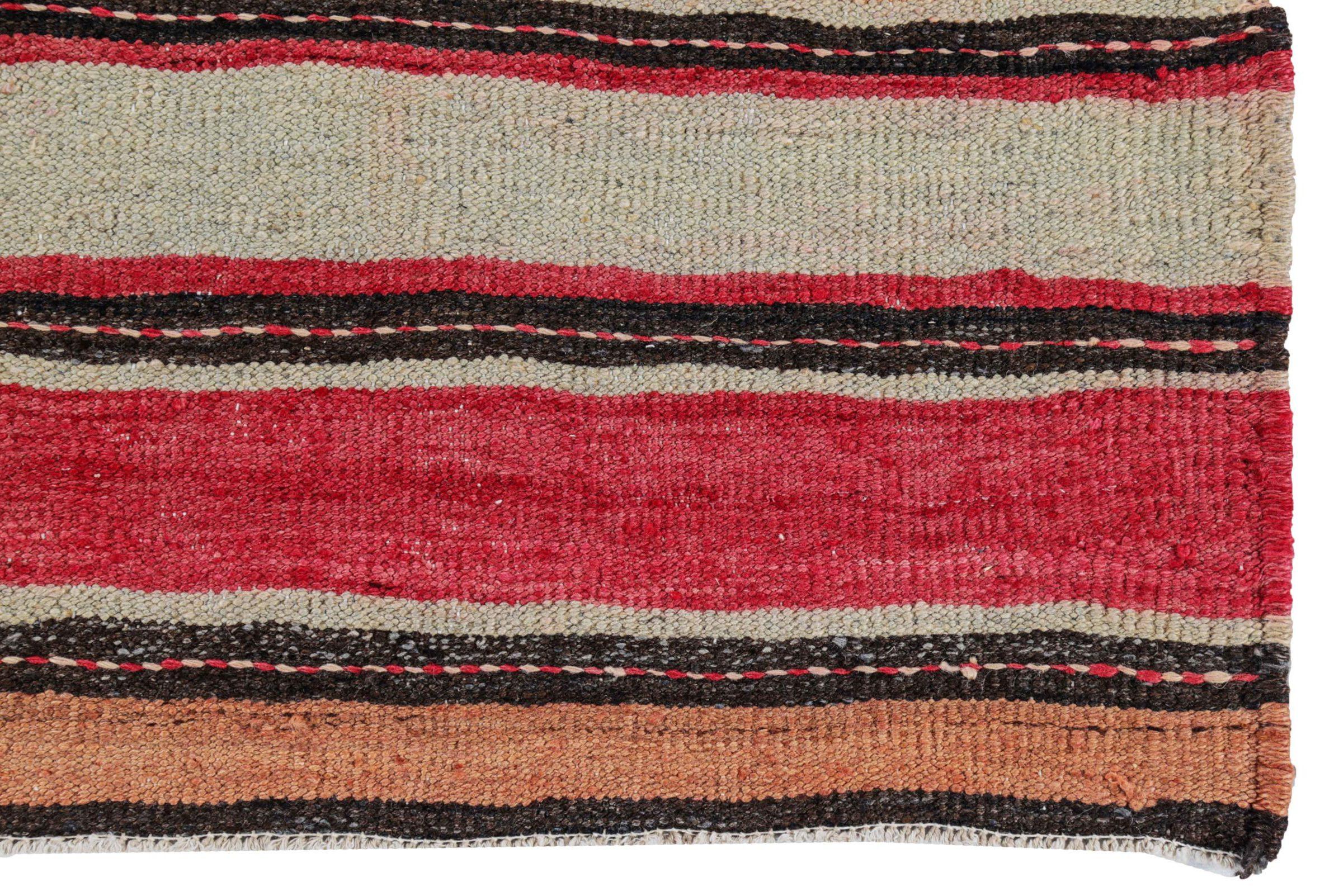 Persischer Kilim Kleiner Teppich CIRCA 1910 - Wolle Braun Elfenbein Rosa Rot Design - 91251 im Zustand „Hervorragend“ im Angebot in Dallas, TX