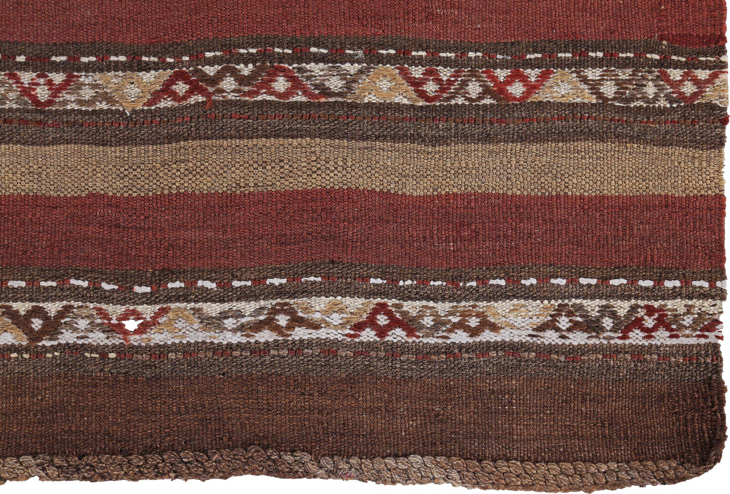 Persischer Kilim Kleiner Teppich Circa 1910 - Wolle Braun Elfenbein Rot Design - 89436 (Asiatisch) im Angebot