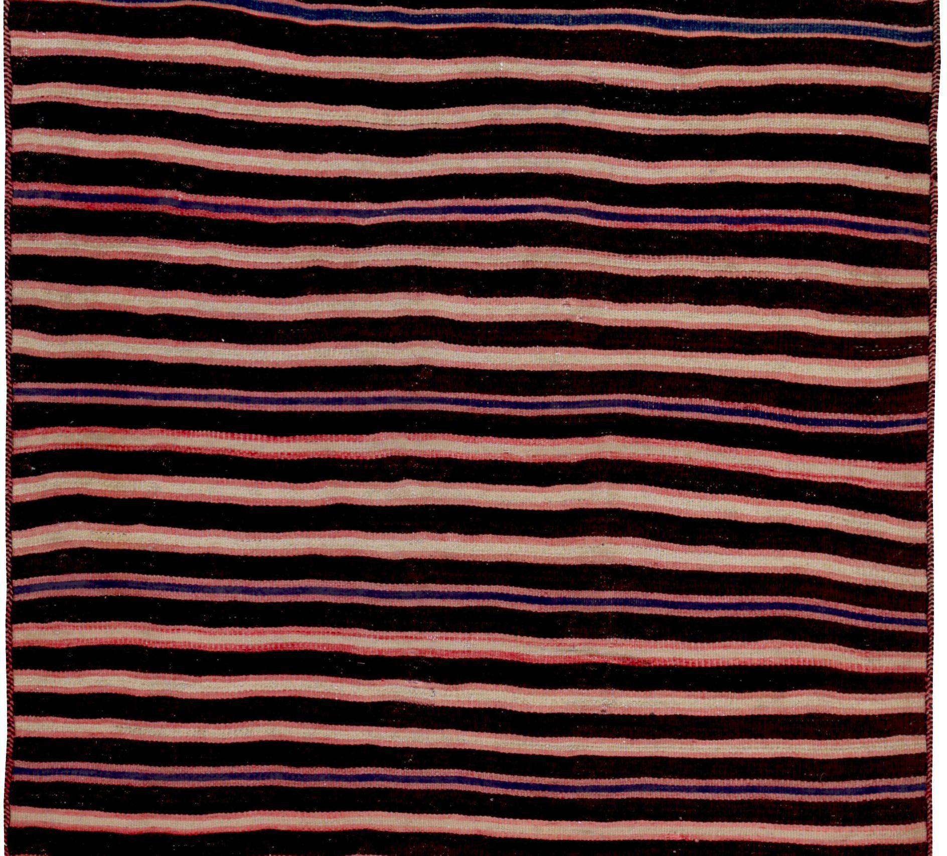 Persischer Kilim Kleiner Teppich CIRCA 1910 - Wolle Braun Elfenbein Rot Design - 89511 (Asiatisch) im Angebot