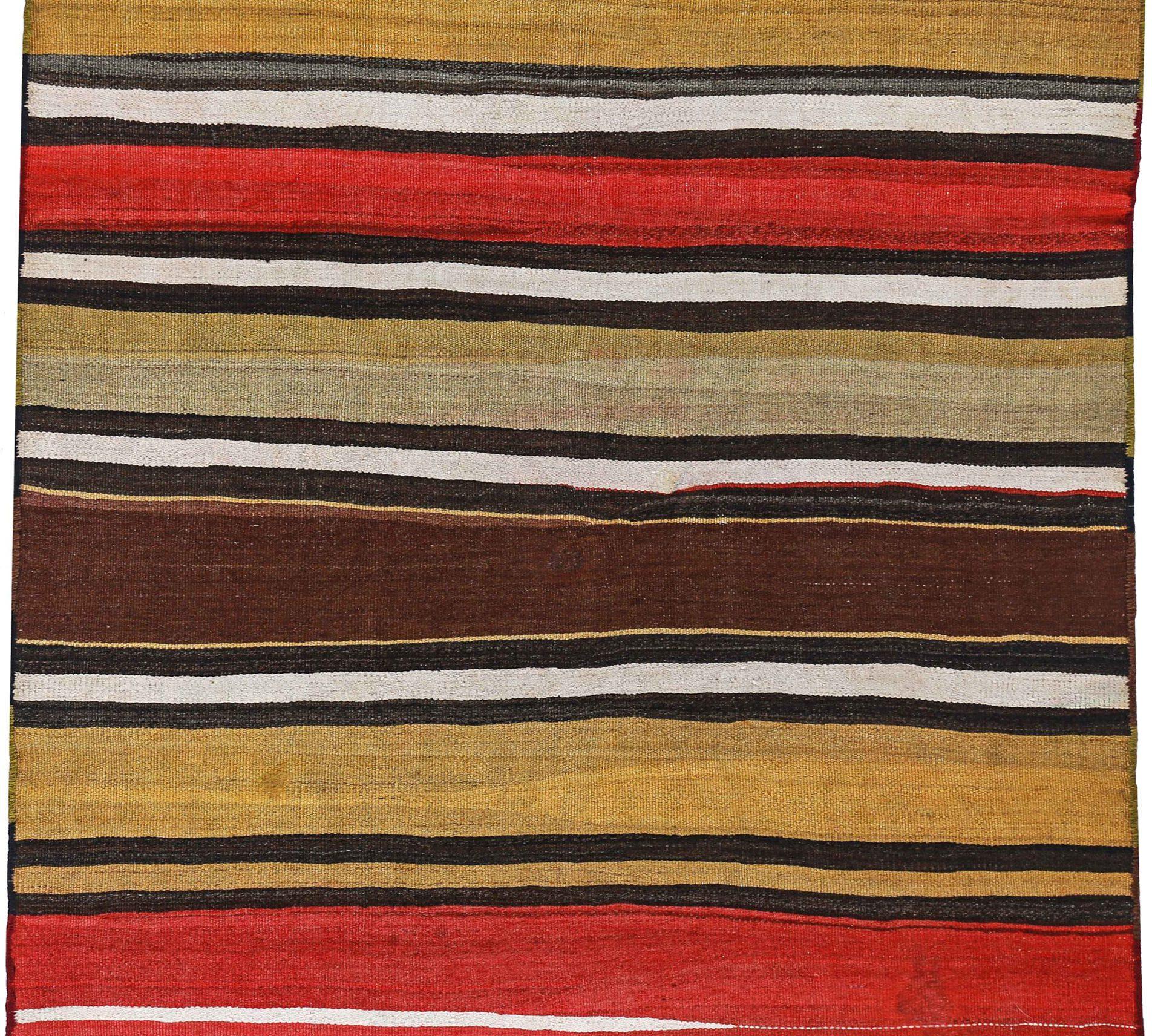 Persischer Kilim Kleiner Teppich CIRCA 1910 - Wolle Braun Elfenbein Rot Gelb Design - 91172 (Asiatisch) im Angebot