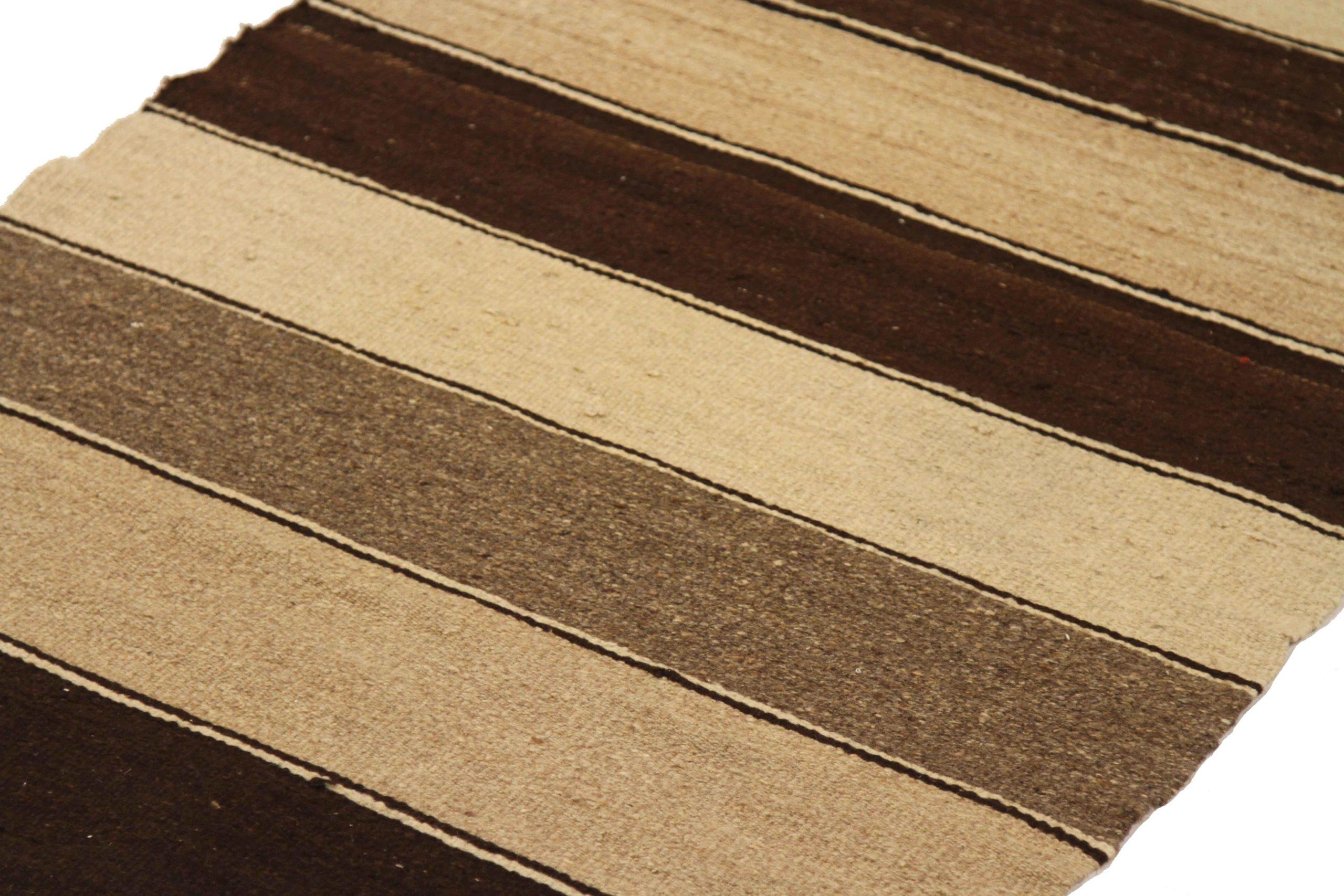 Asiatique Rug & Kilim Kilim Persan Circa 1910 - Laine Brown Ivoire Taupe 74167 en vente