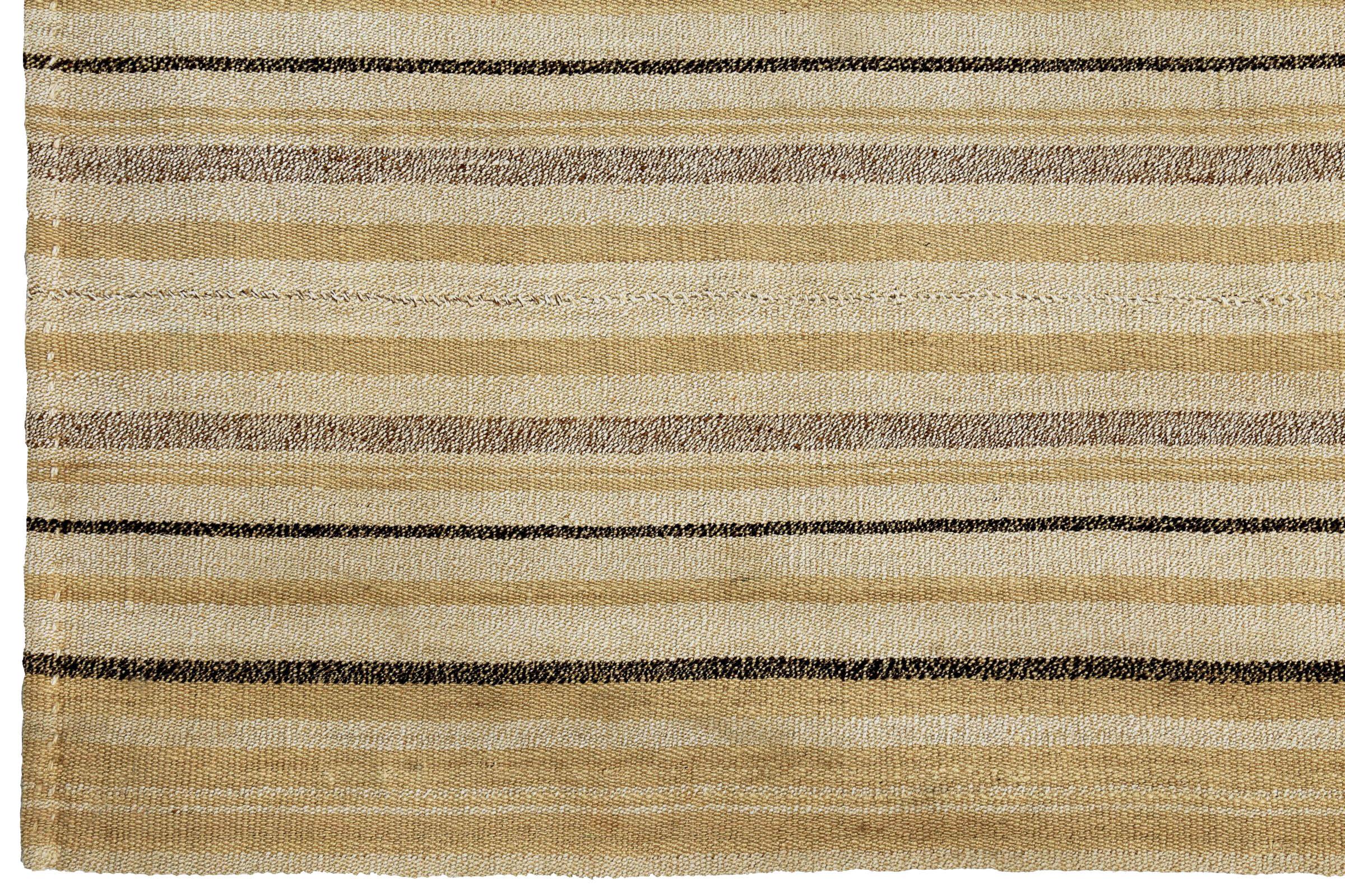Alfombra Persa Kilim Pequeña Circa 1910 - Lana Marrón Marfil Amarillo Design - 89336 en Excelente estado para la venta en Dallas, TX