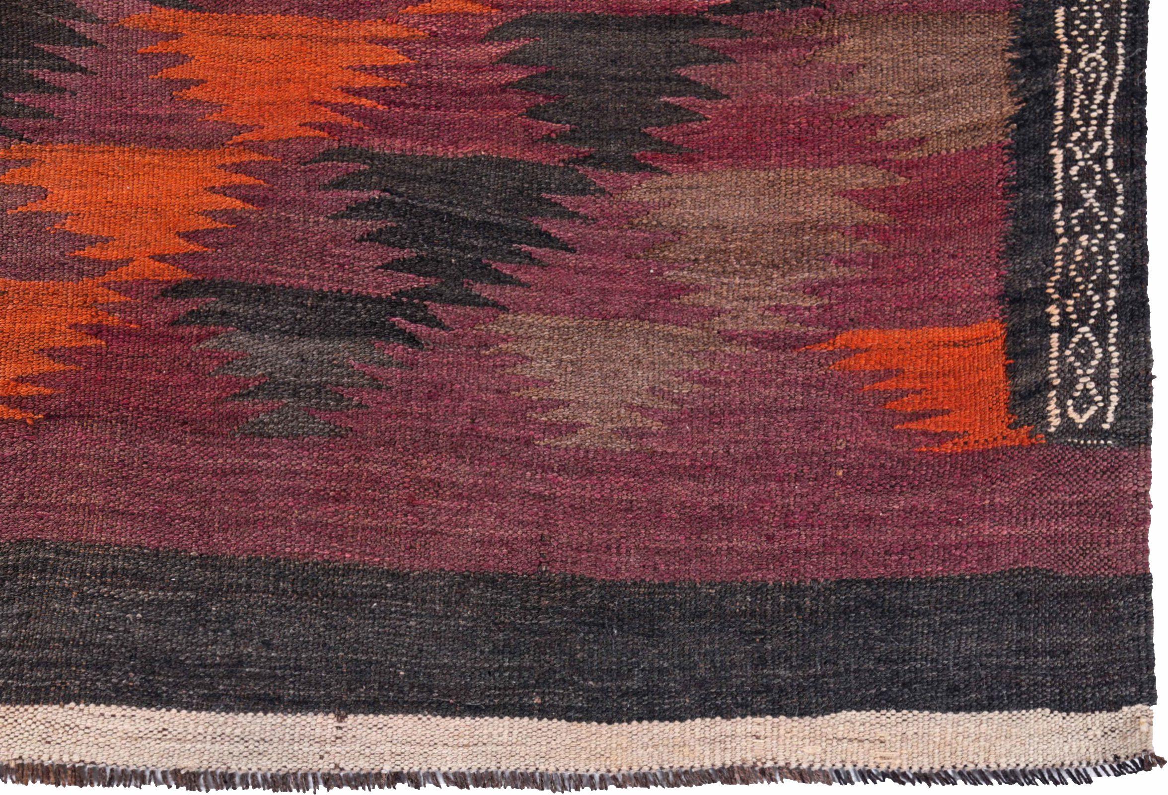Persian Kilim Small Rug Circa 1910 - Wool Brown Orange Purpel Design - 91329 In Excellent Condition For Sale In Dallas, TX
