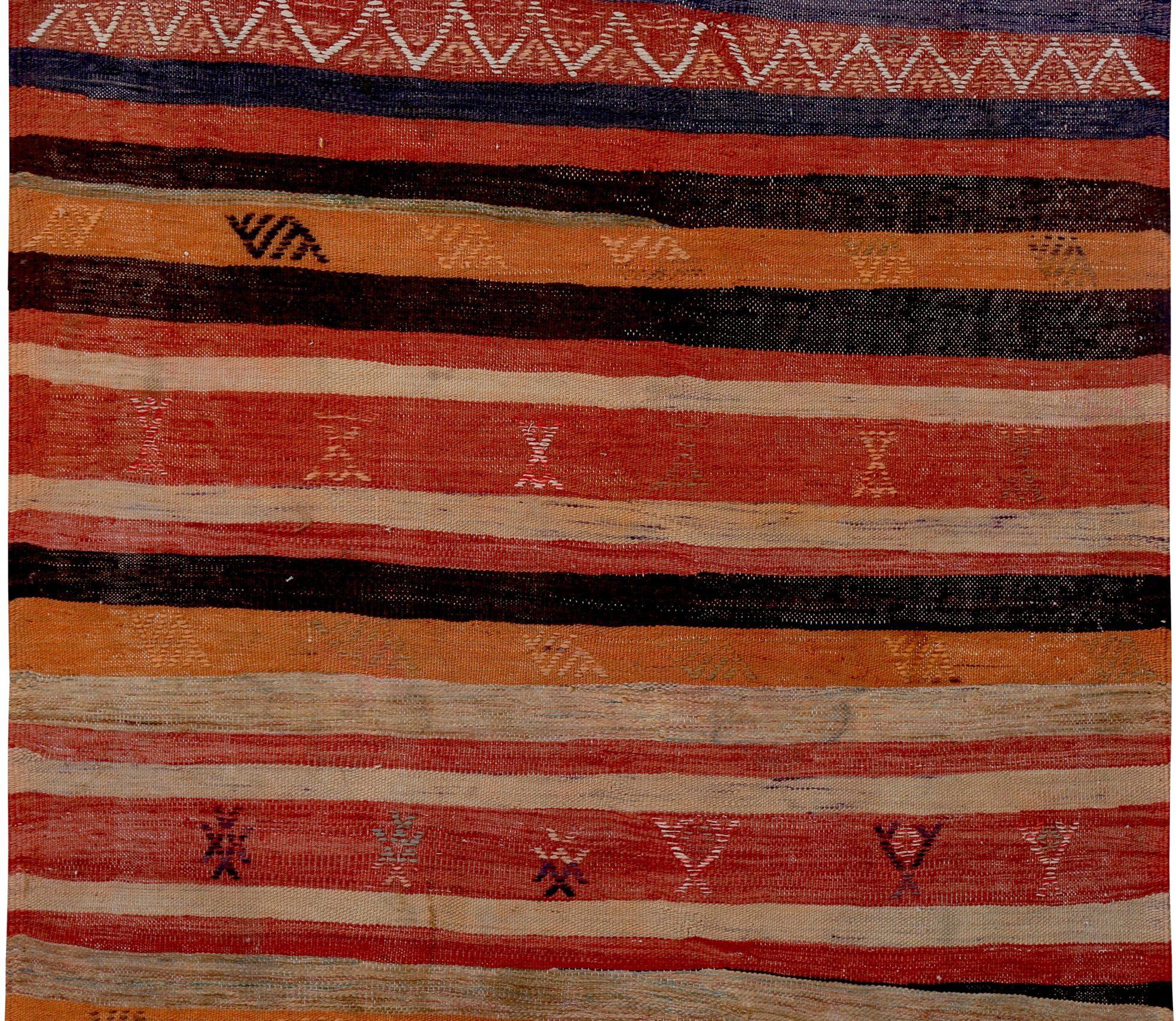 Persischer Kilim Kleiner Teppich CIRCA 1910 - Wolle Braun Orange Rot Design - 89290 (Asiatisch) im Angebot