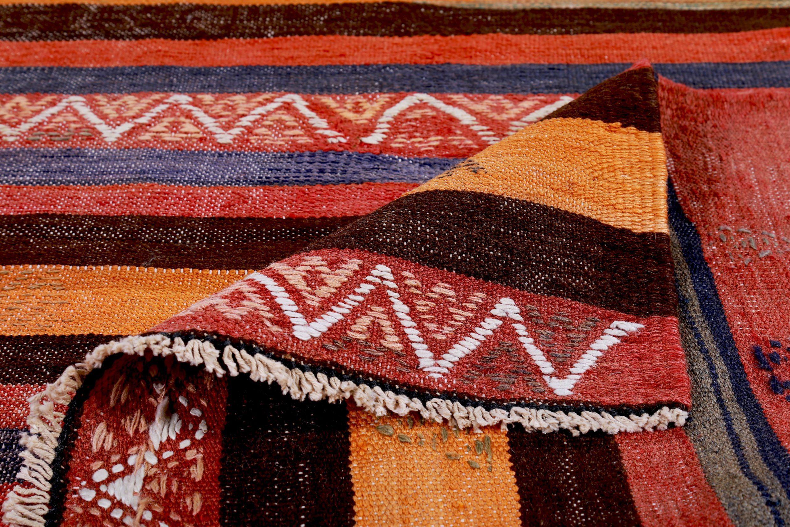 Persischer Kilim Kleiner Teppich CIRCA 1910 - Wolle Braun Orange Rot Design - 89290 (20. Jahrhundert) im Angebot