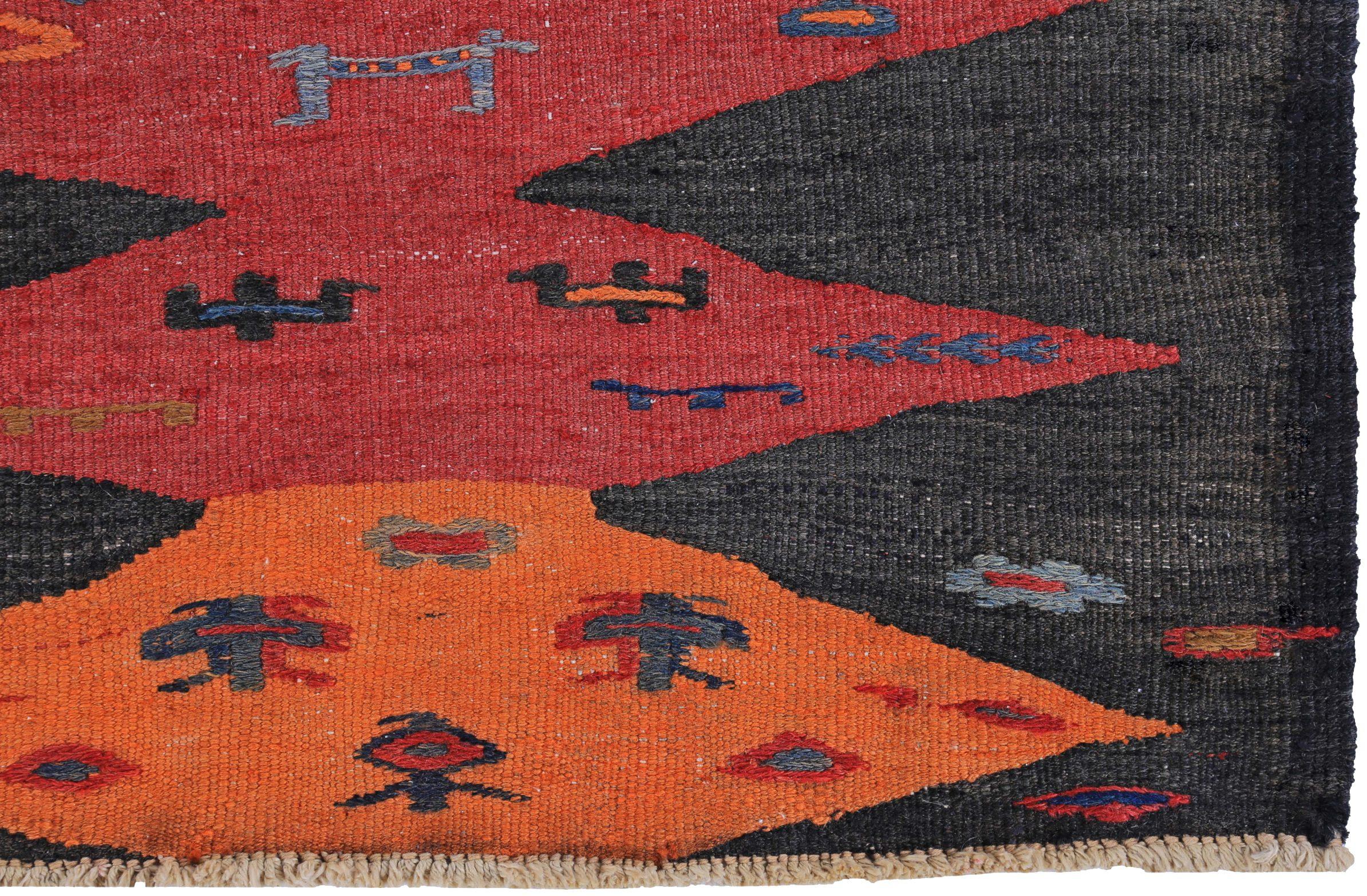 Asiatique Rug Kilim Persan Circa 1910 - Laine Brown Orange Rouge Design/One - 89512 en vente