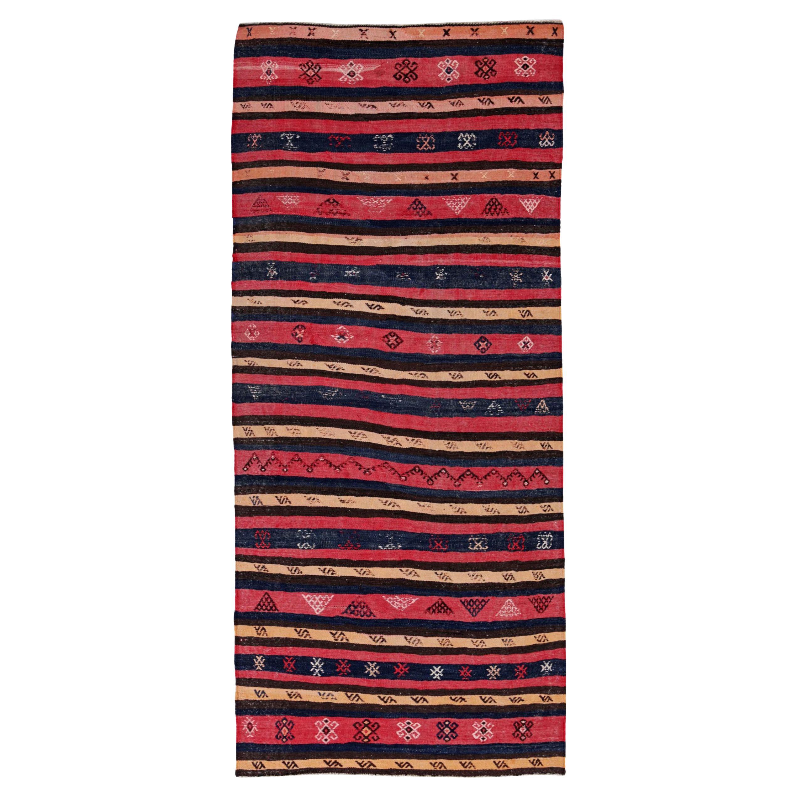 Persischer Kilim Kleiner Teppich CIRCA 1910 - Wolle Braun Rosa Rot Gelb Design - 91551