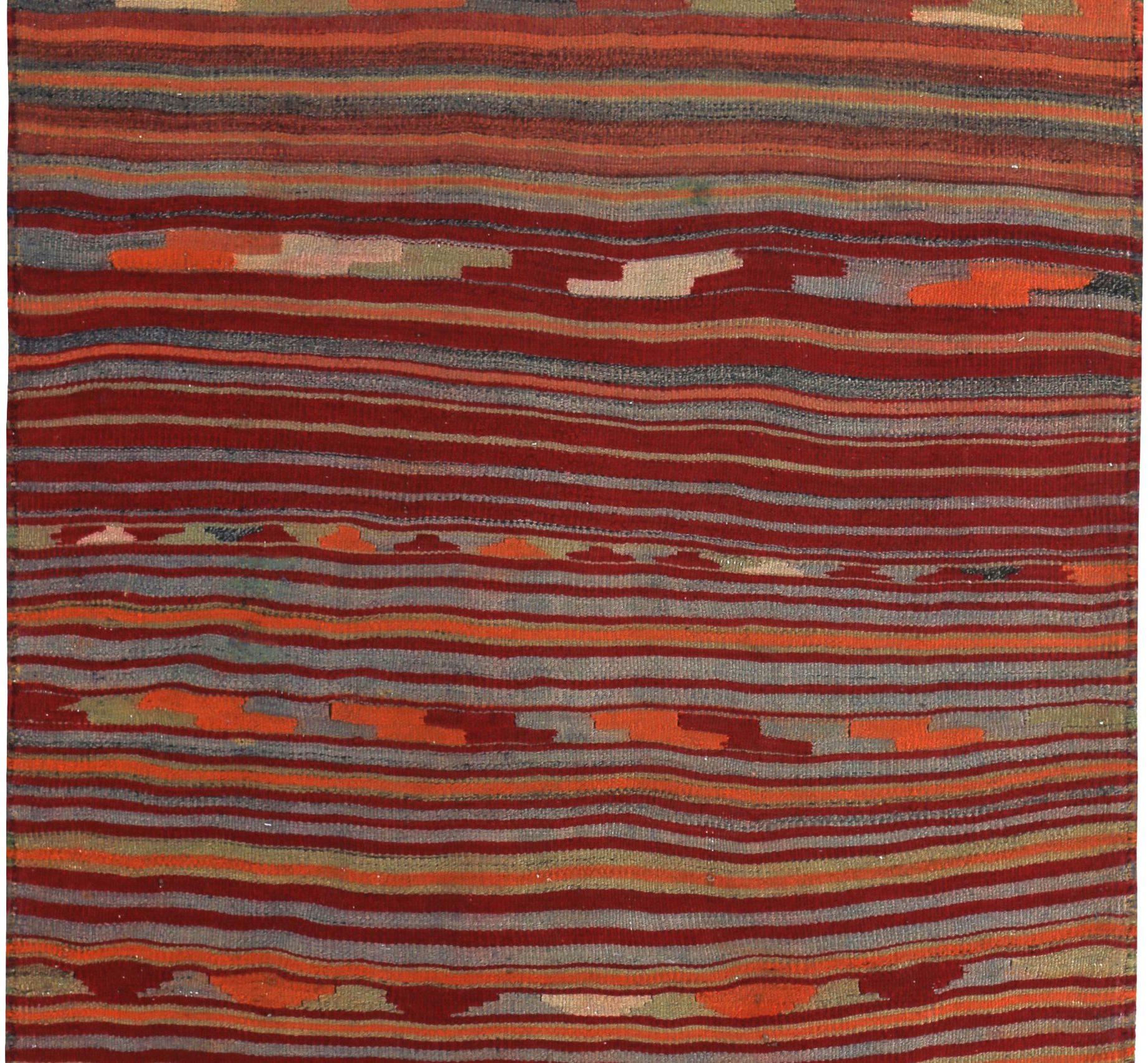 Persischer Kelim-Teppich Circa 1910 - Wolle Grün Orange Rot Design - 89433 (Asiatisch) im Angebot