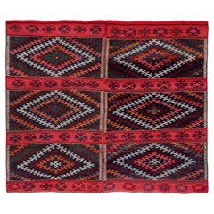 Tappeto persiano Kilim piccolo, circa 1910 - Lana Avorio Blu Navy Arancione Rosa - 91297