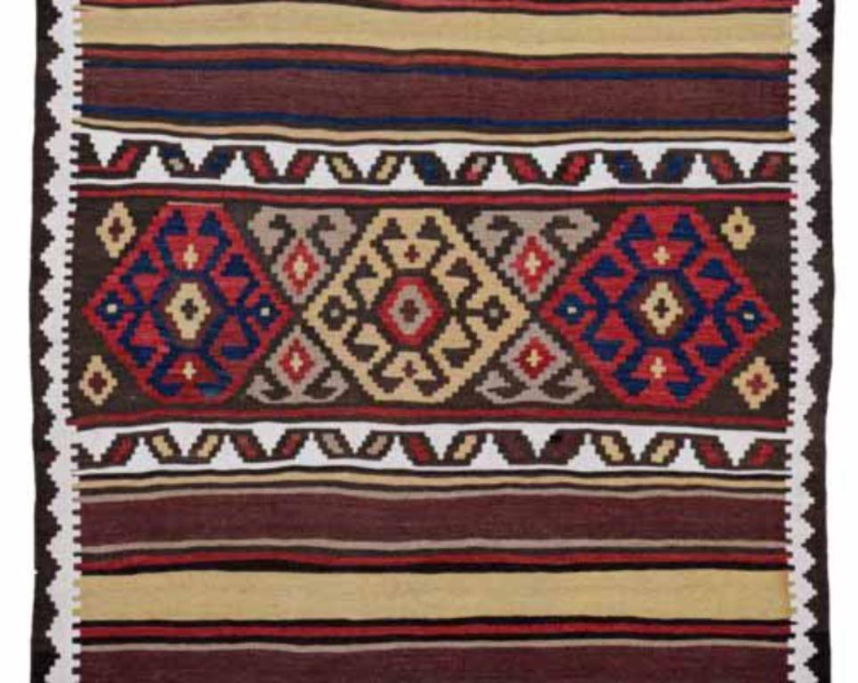Persische Kilim Small Rug CIRCA 1910 - Wolle Elfenbein Rot Gelb Design - 91552 (Asiatisch) im Angebot