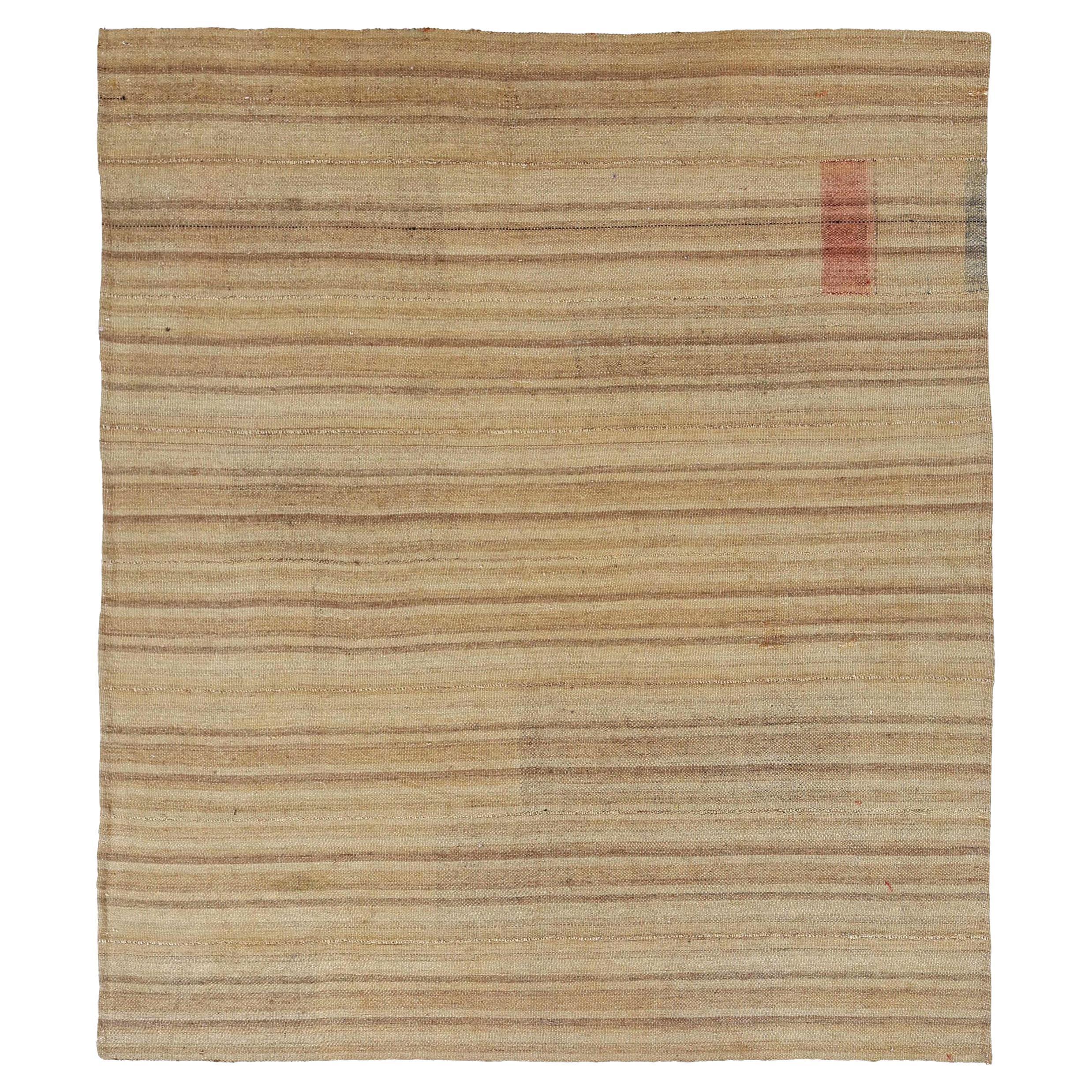 Persian Kilim Small Rug Circa 1910 - Wool Ivory Taupe Design - 91564