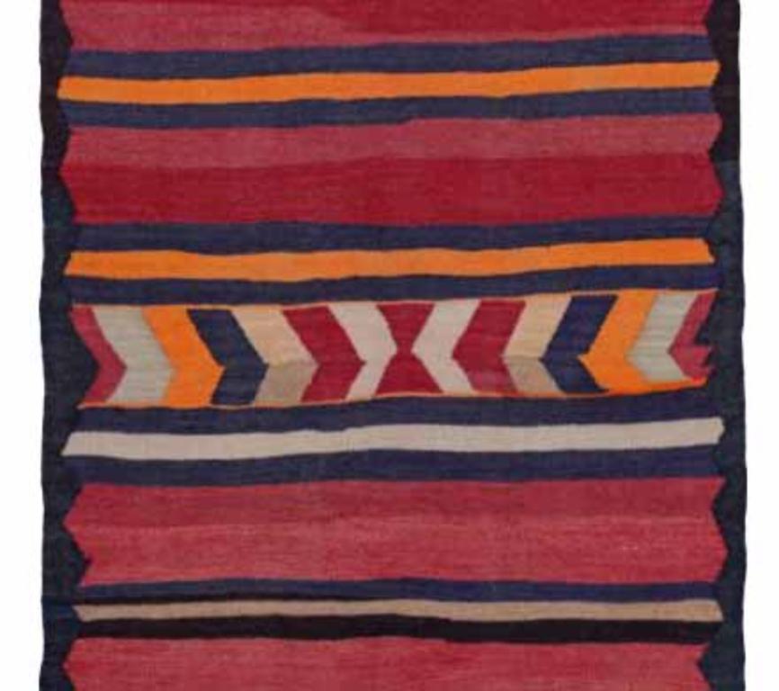 Persischer Kelim-Teppich Circa 1910 - Wolle Hellblau Orange Rosa Rot - 91332 im Zustand „Hervorragend“ im Angebot in Dallas, TX
