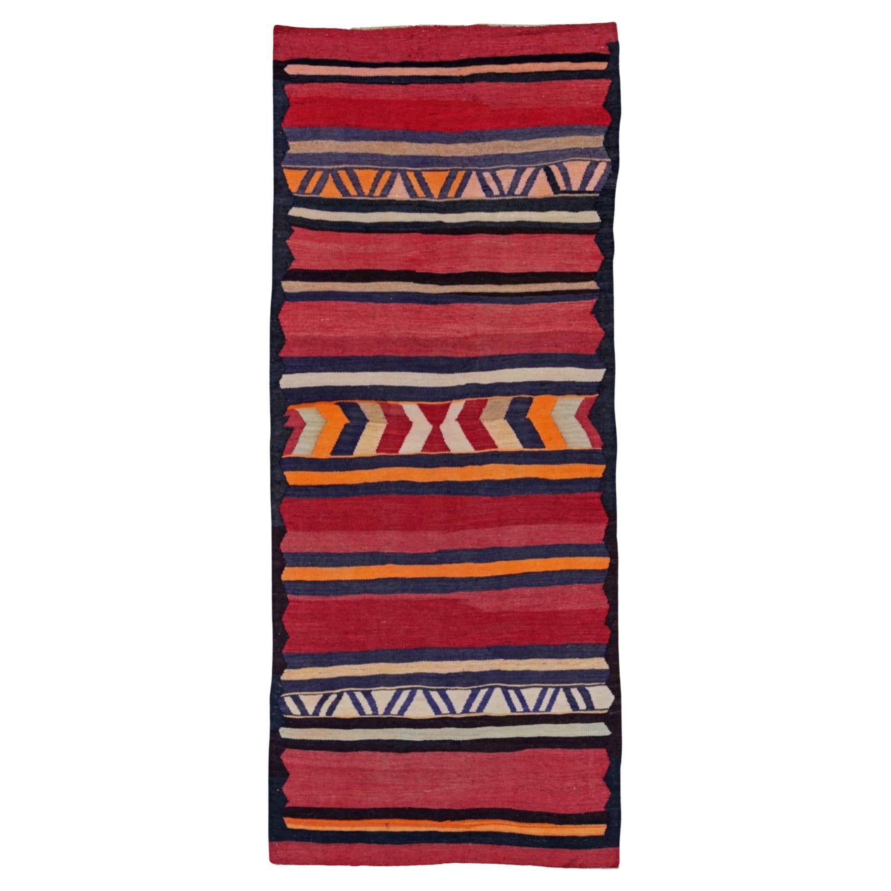 Alfombra Persa Kilim Pequeña Circa 1910 - Lana Azul Claro Naranja Rosa Rojo - 91332