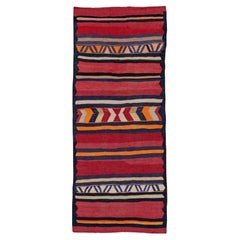 Alfombra Persa Kilim Pequeña Circa 1910 - Lana Azul Claro Naranja Rosa Rojo - 91332