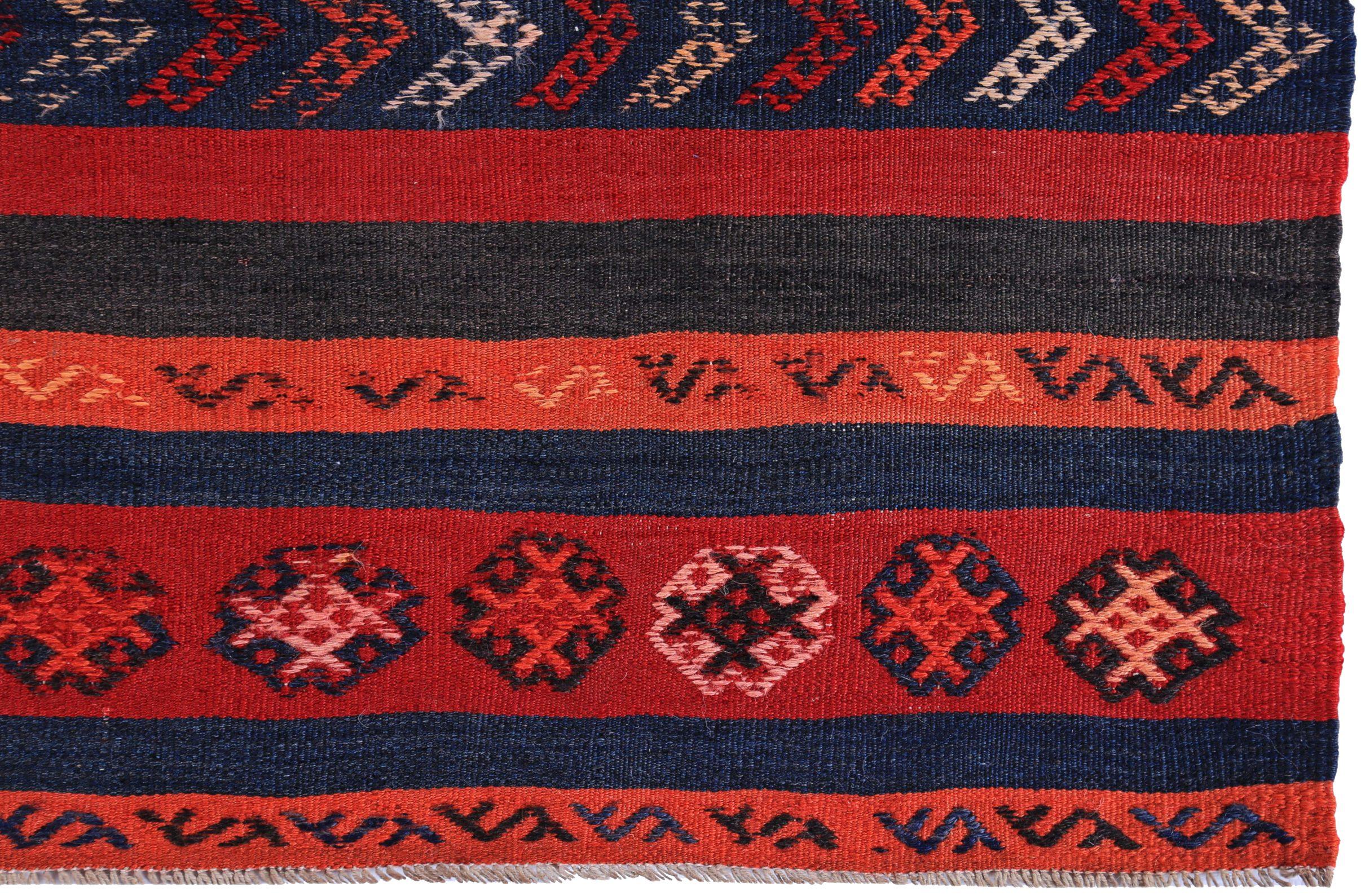 Asiatico Rug & Kilim persiano del 1910 - Lana blu navy arancione rosso - 89452 in vendita