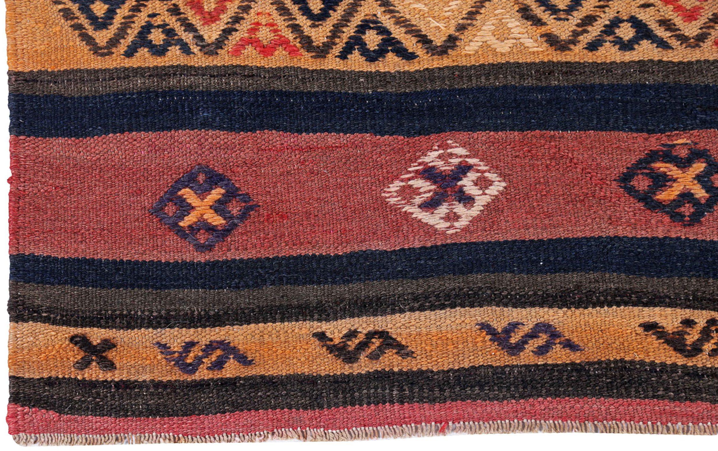 Alfombra Persa Kilim Pequeña Circa 1910 - Lana Azul Marino Rosa Amarillo Design - 91475 siglo XX en venta