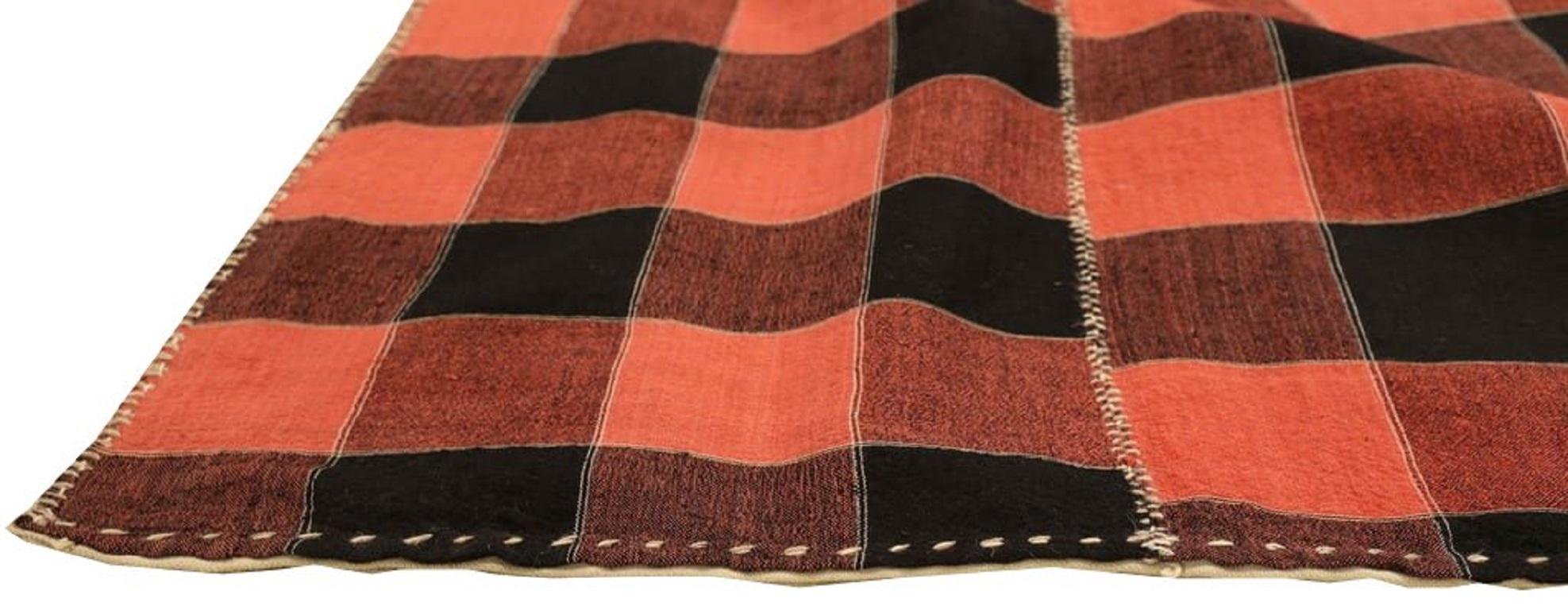 Alfombra Persa Kilim Pequeña Circa 1940 - Lana Negro Rosa Rojo 72720 en Excelente estado para la venta en Dallas, TX