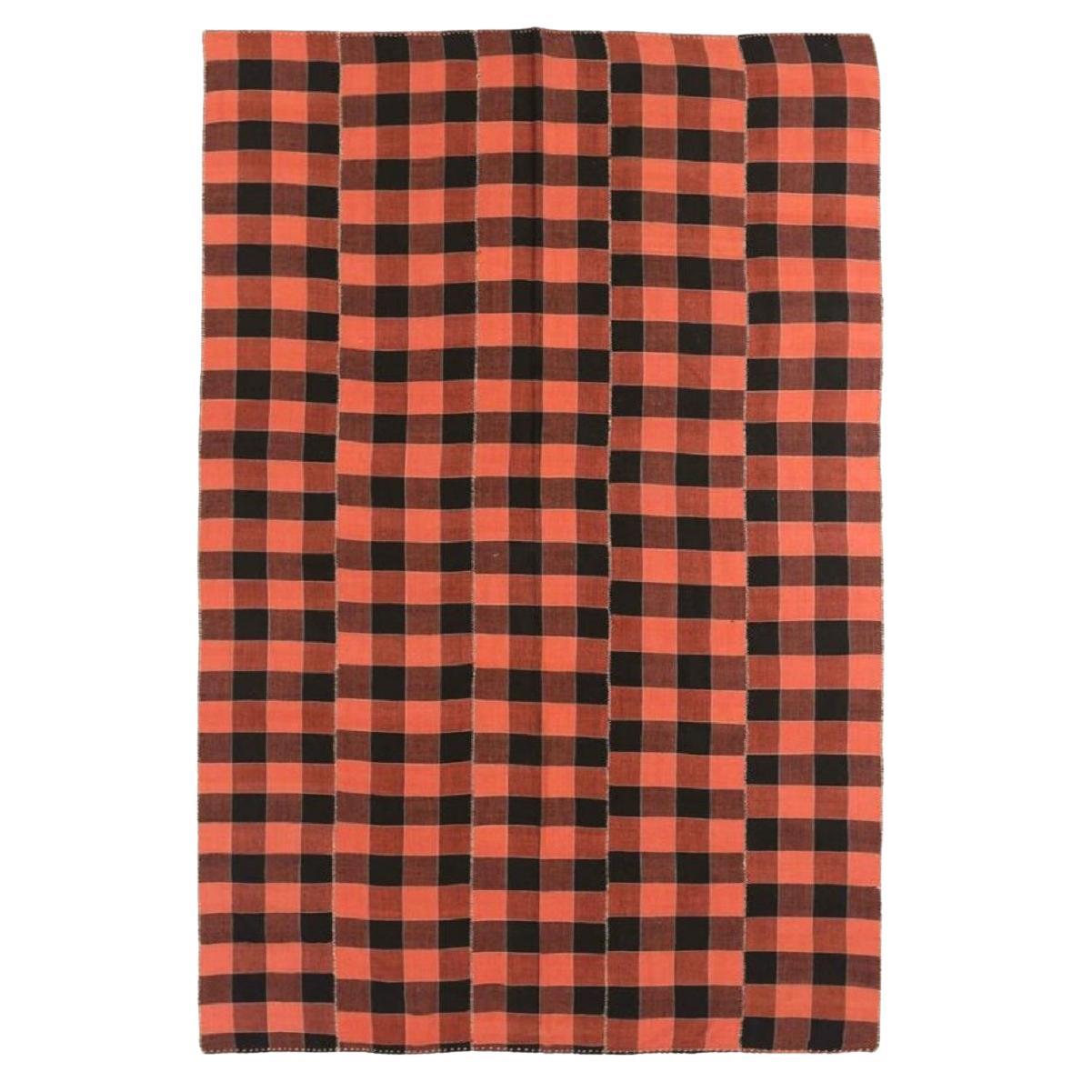 Alfombra Persa Kilim Pequeña Circa 1940 - Lana Negro Rosa Rojo 72720 en venta