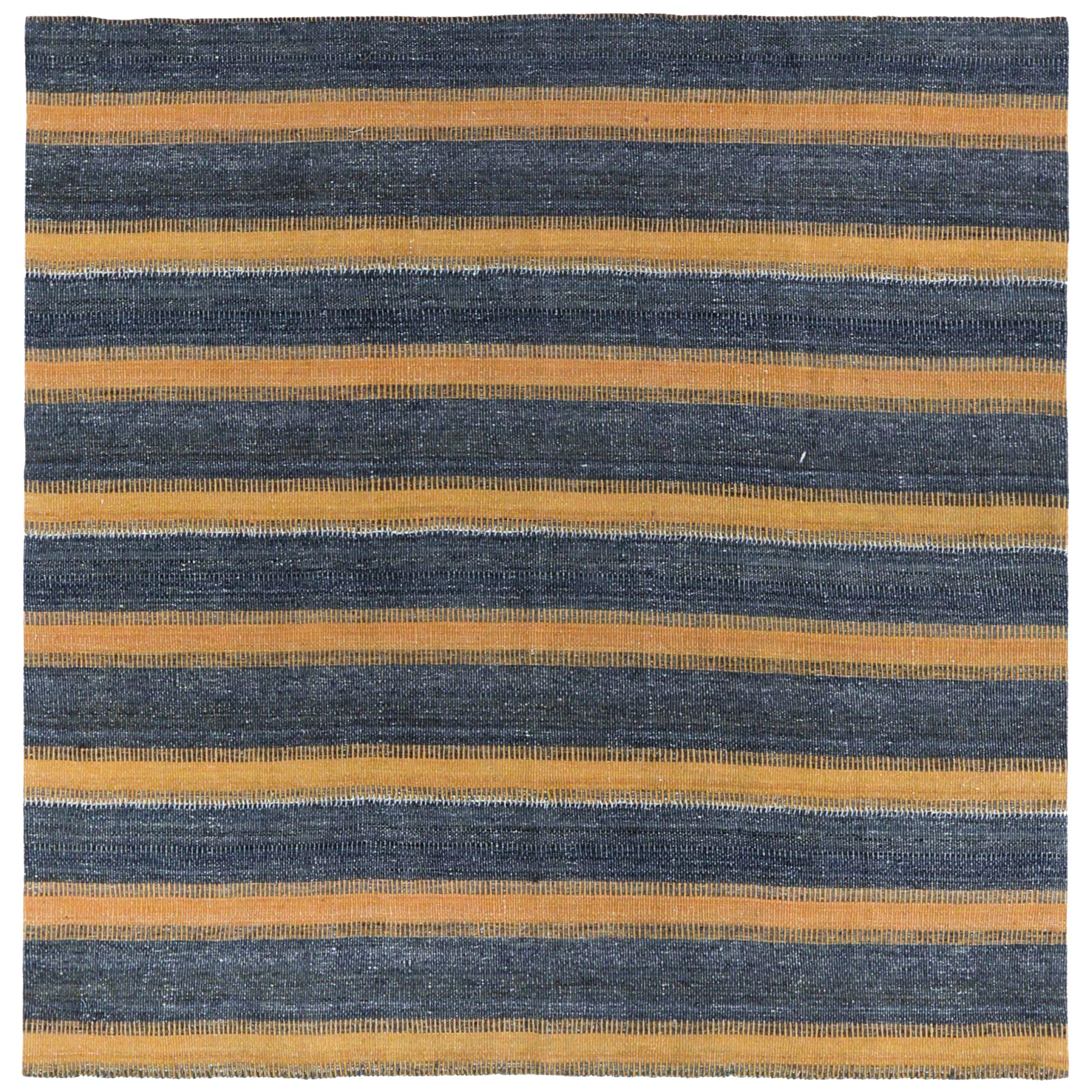 Petit tapis persan Kilim vers 1940 - Laine bleu marine jaune motif bleu et jaune - 89984 en vente